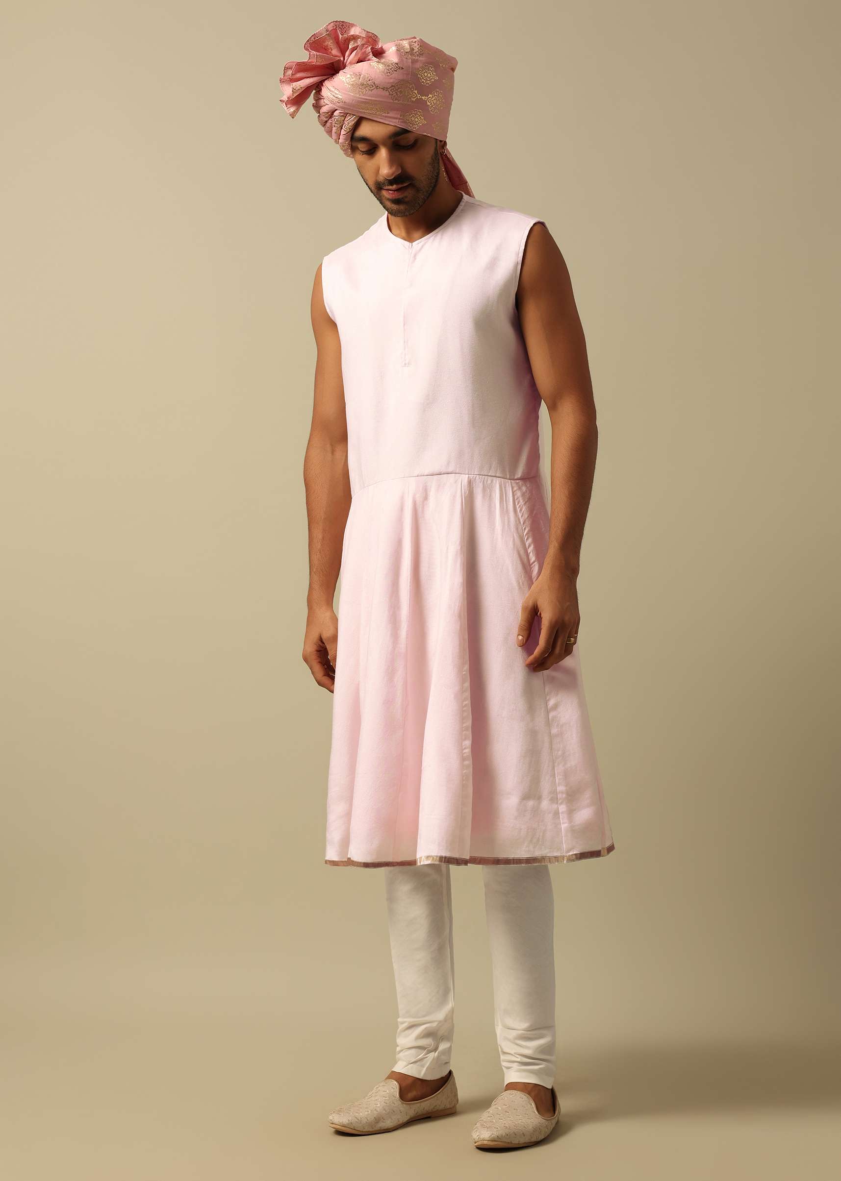 Exquisite Pink Raw Silk Sherwani - Image 6