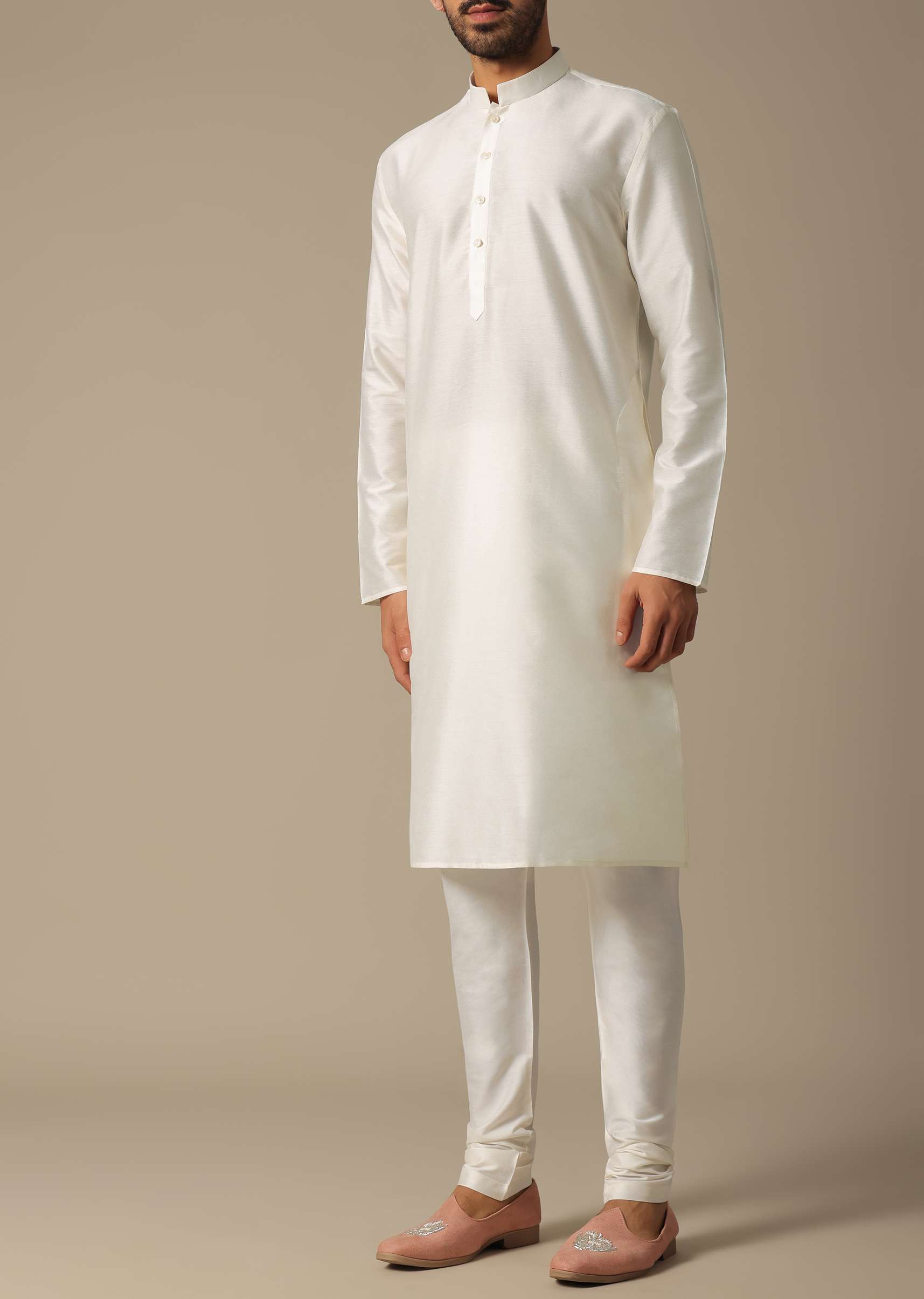Exquisite White Silk Sherwani Set - Image 6
