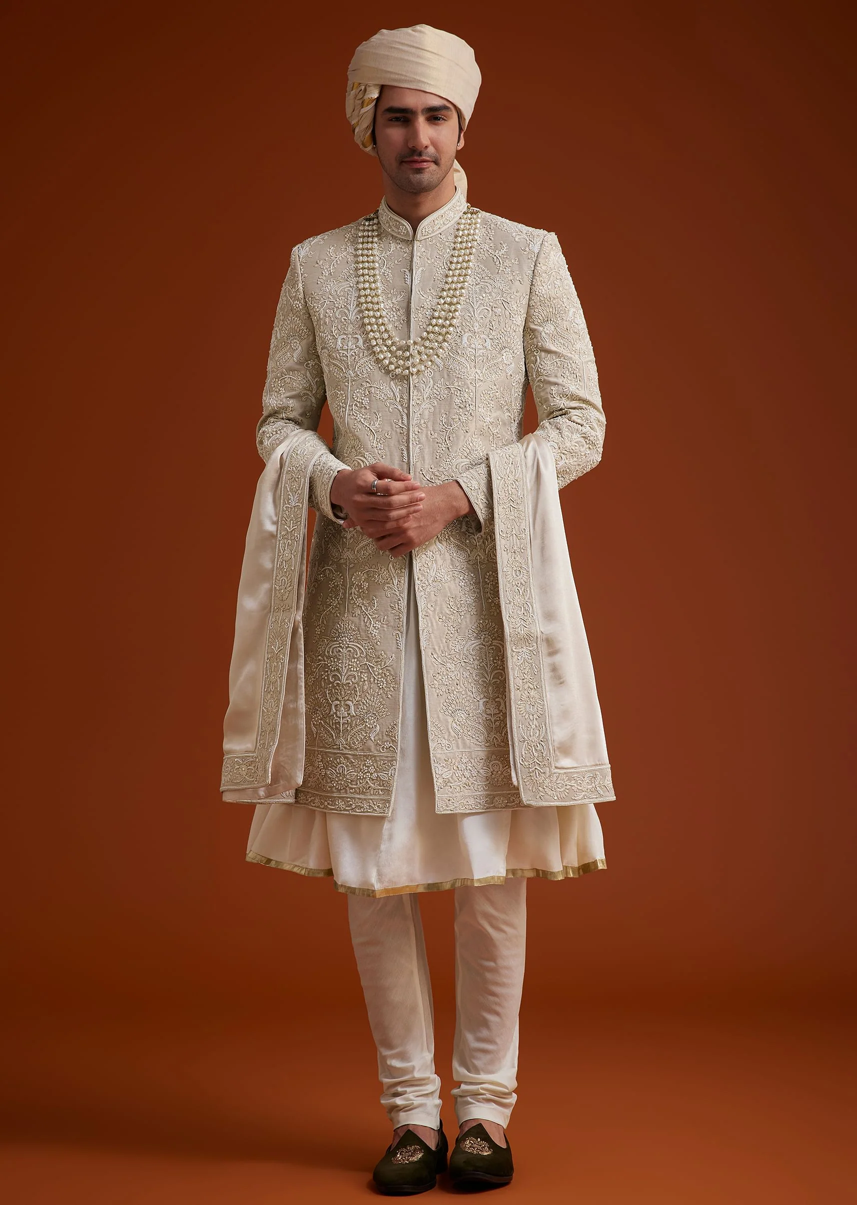 Faun Sherwani Set With Dori And Resham Work - Image 3