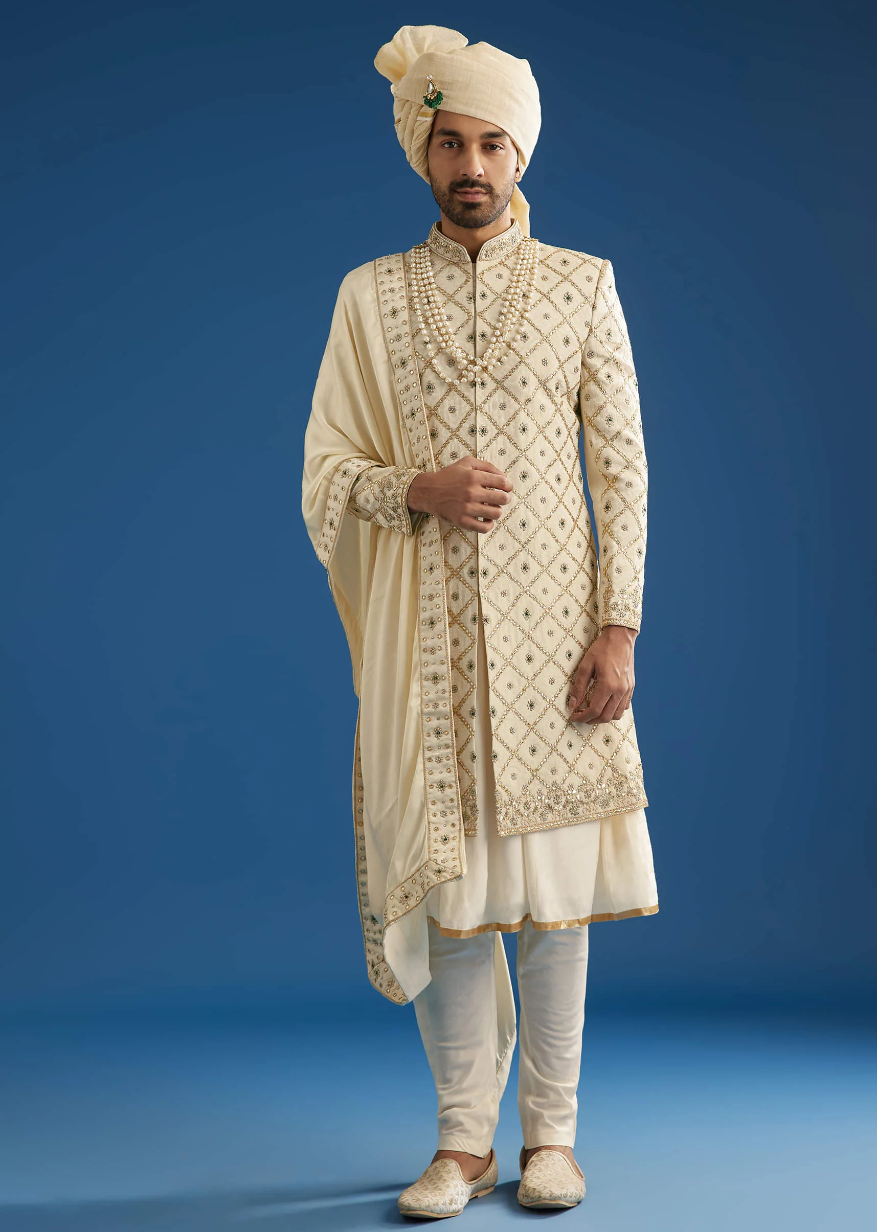 Faun Silk Groom Sherwani Set With Gota And Zardosi Work - Image 2