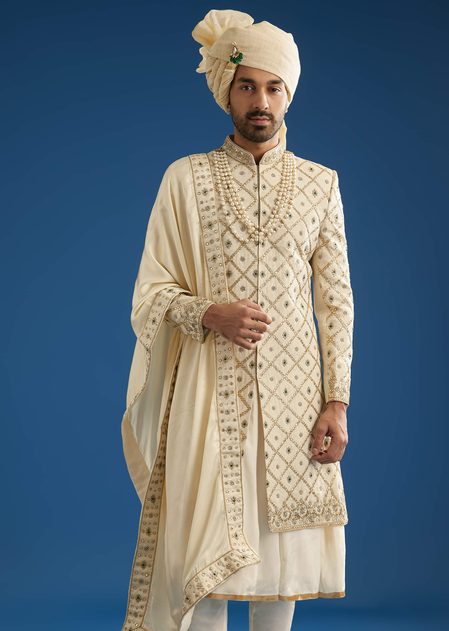 Faun Silk Groom Sherwani Set With Gota And Zardosi Work - Image 3