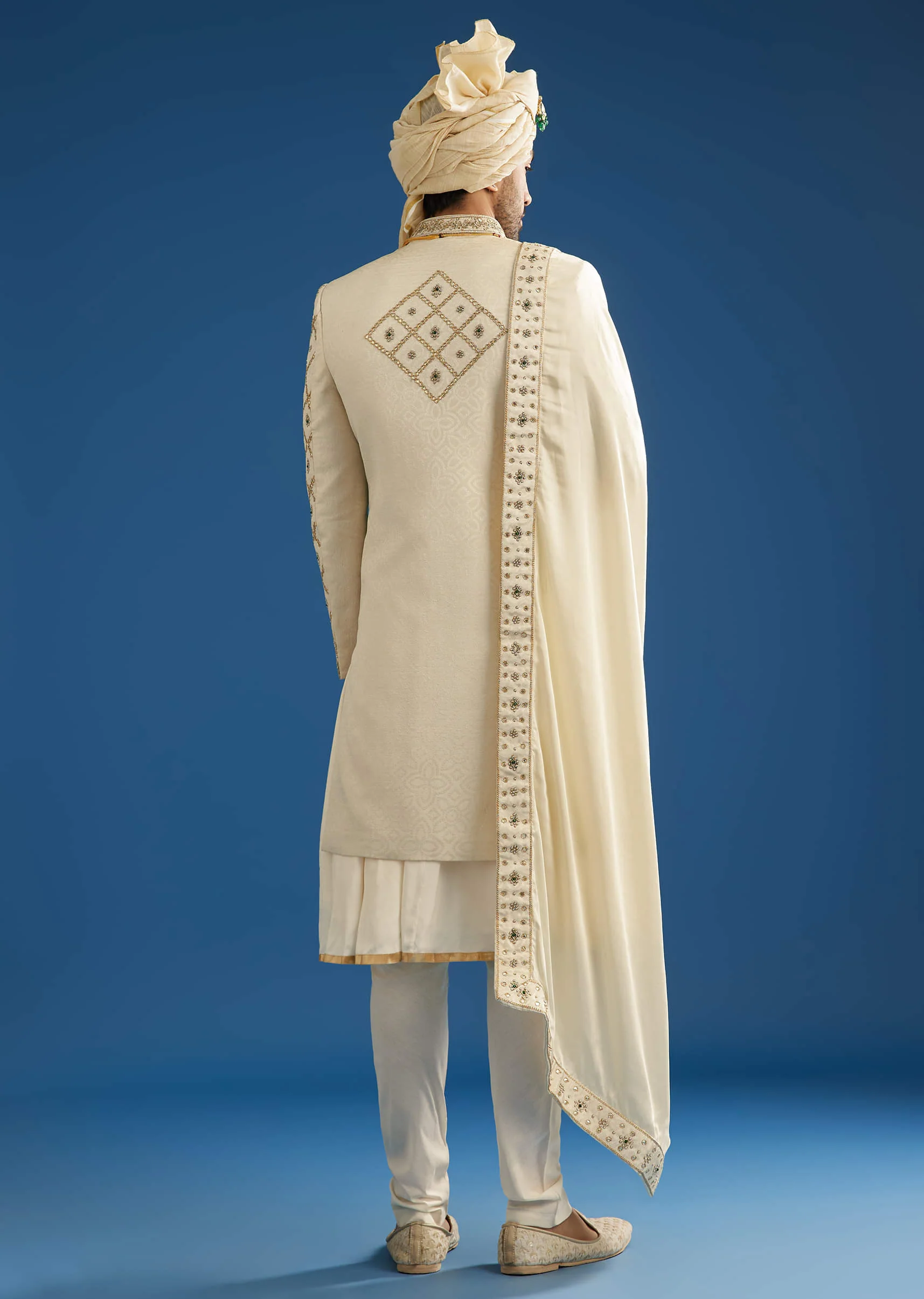 Faun Silk Groom Sherwani Set With Gota And Zardosi Work - Image 4