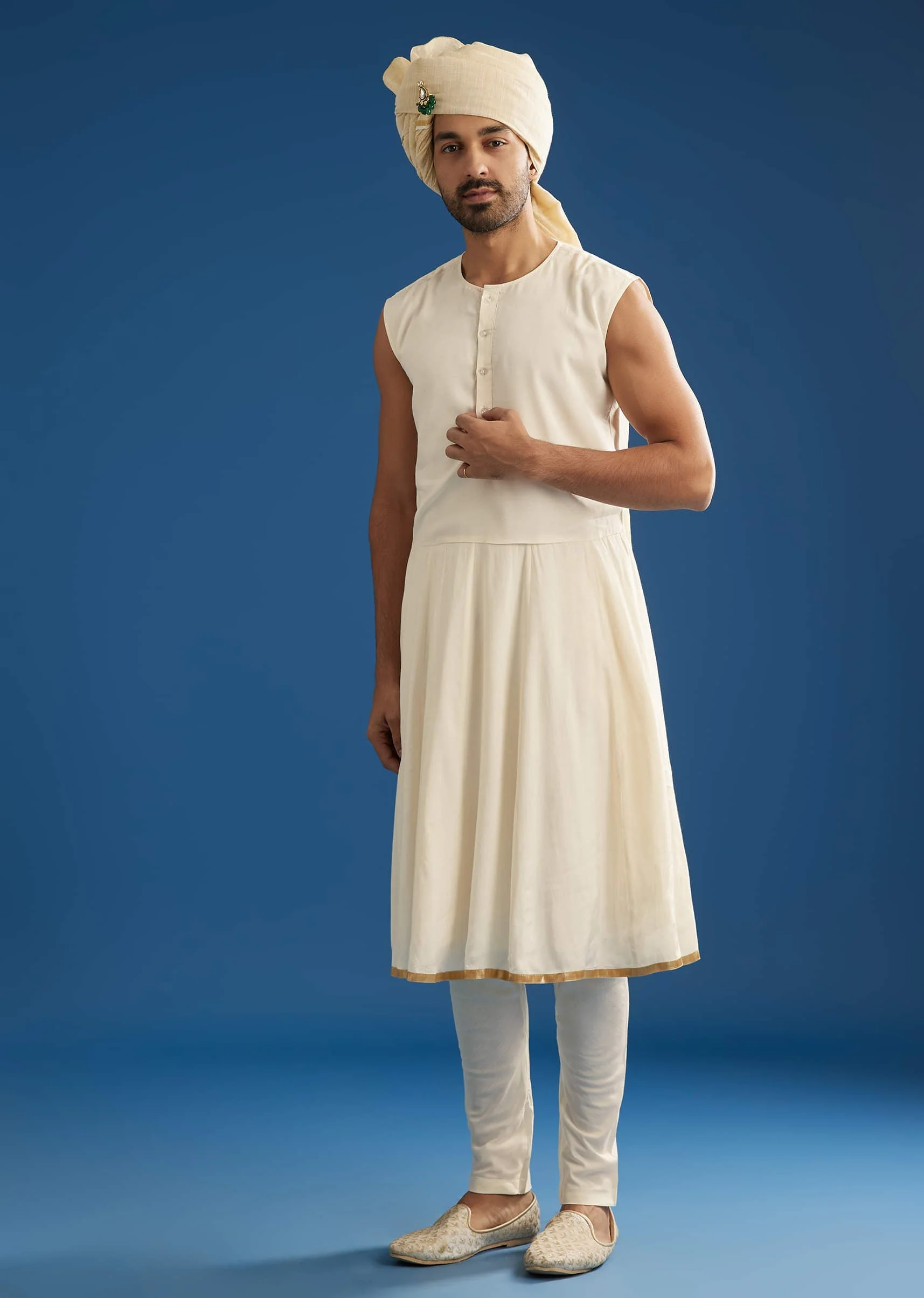 Faun Silk Groom Sherwani Set With Gota And Zardosi Work - Image 6