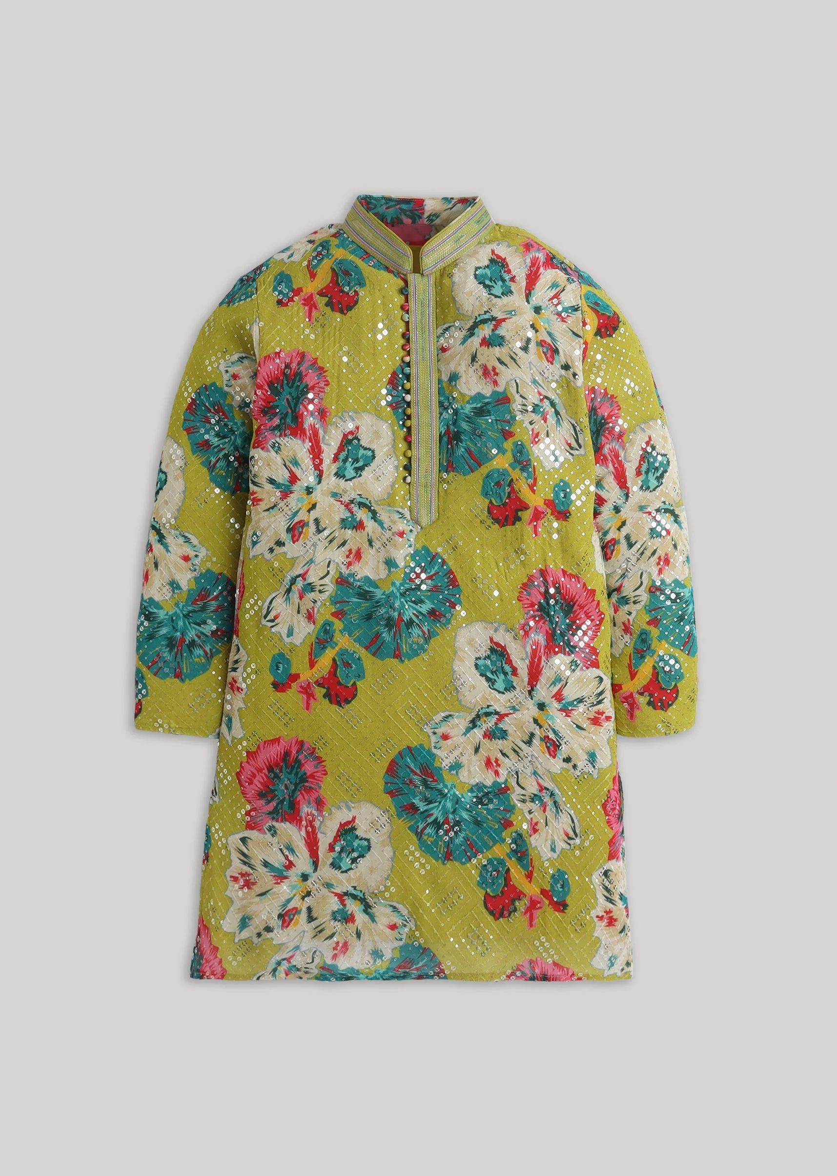 Festive Floral Georgette Kurta Set With Sequin Work - Image 2