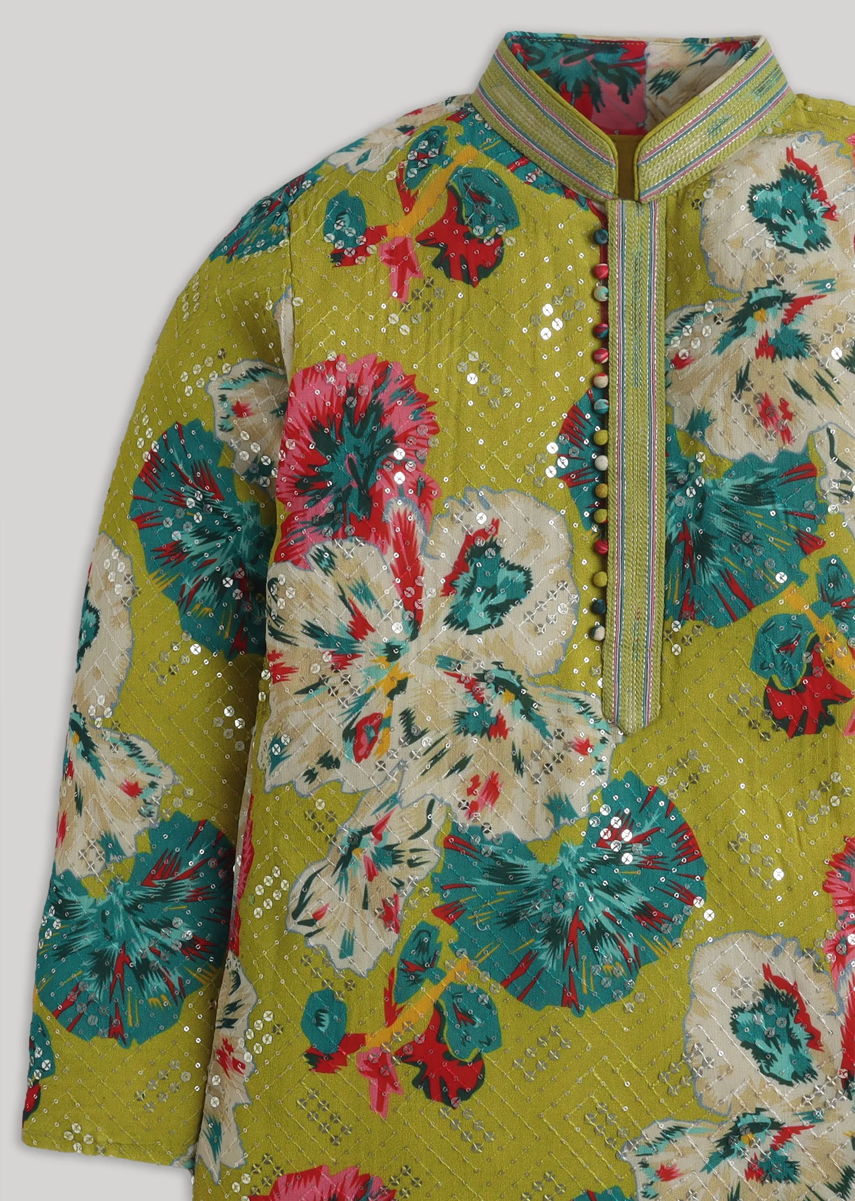 Festive Floral Georgette Kurta Set With Sequin Work - Image 4