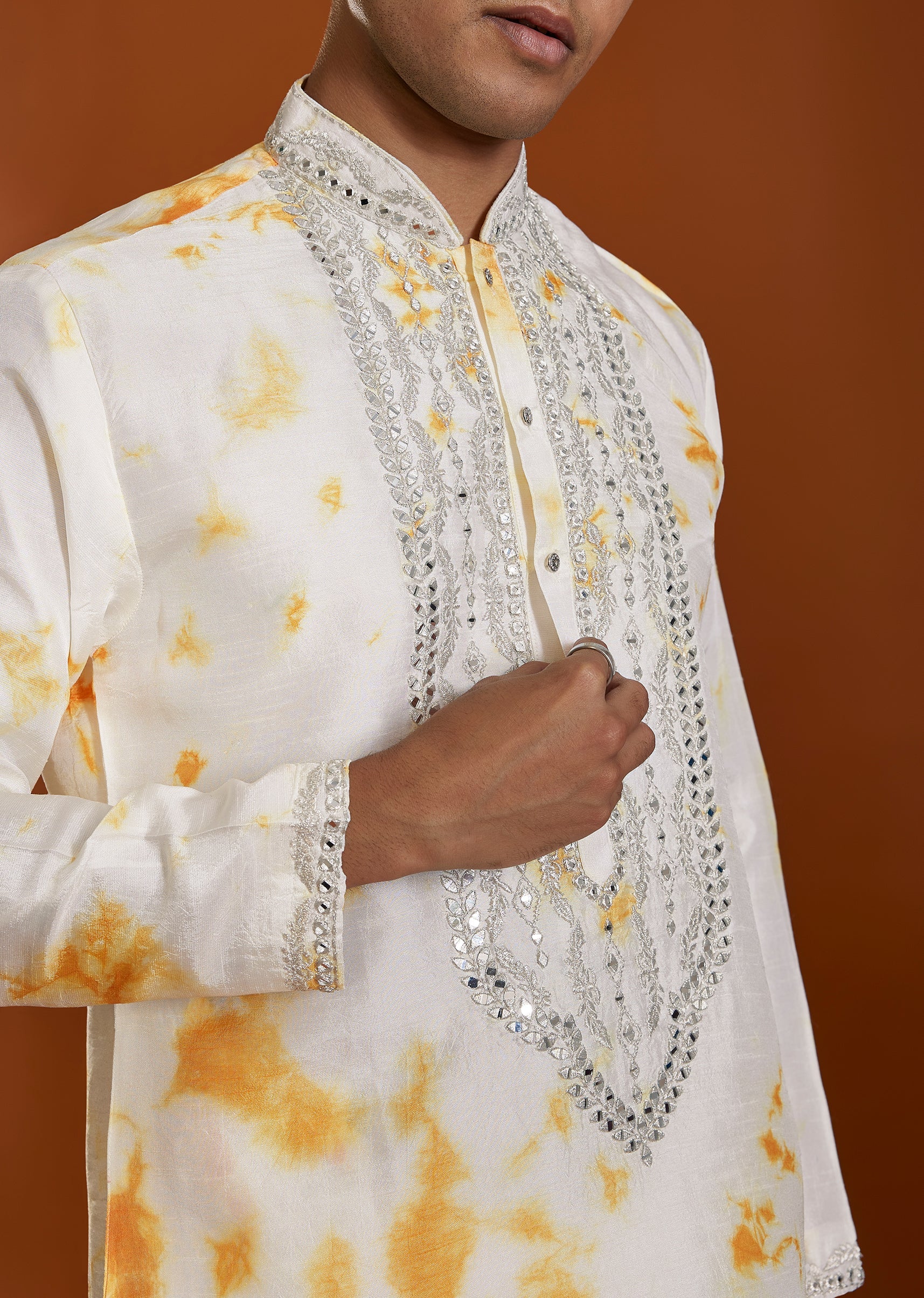 Festive Orange Duo – Indo Western Saree For Her And Kurta Set For Him - Image 11