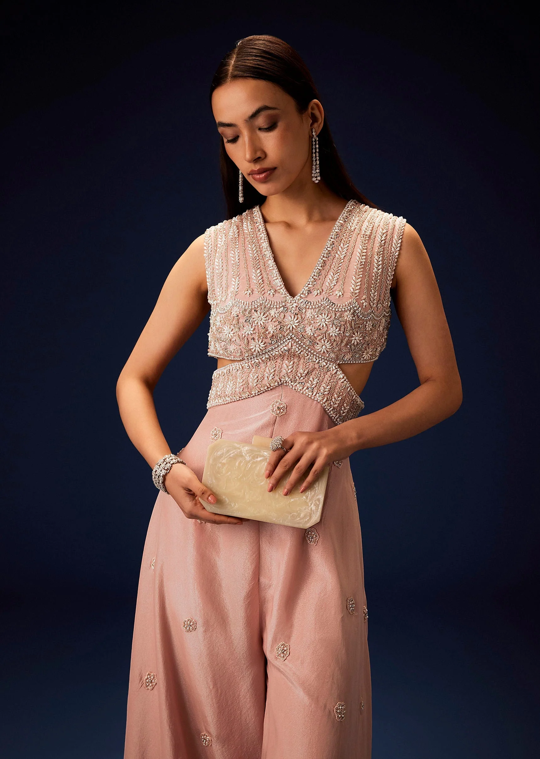Flaming Peach Hand Embroidered Double Layer Jumpsuit - Image 2