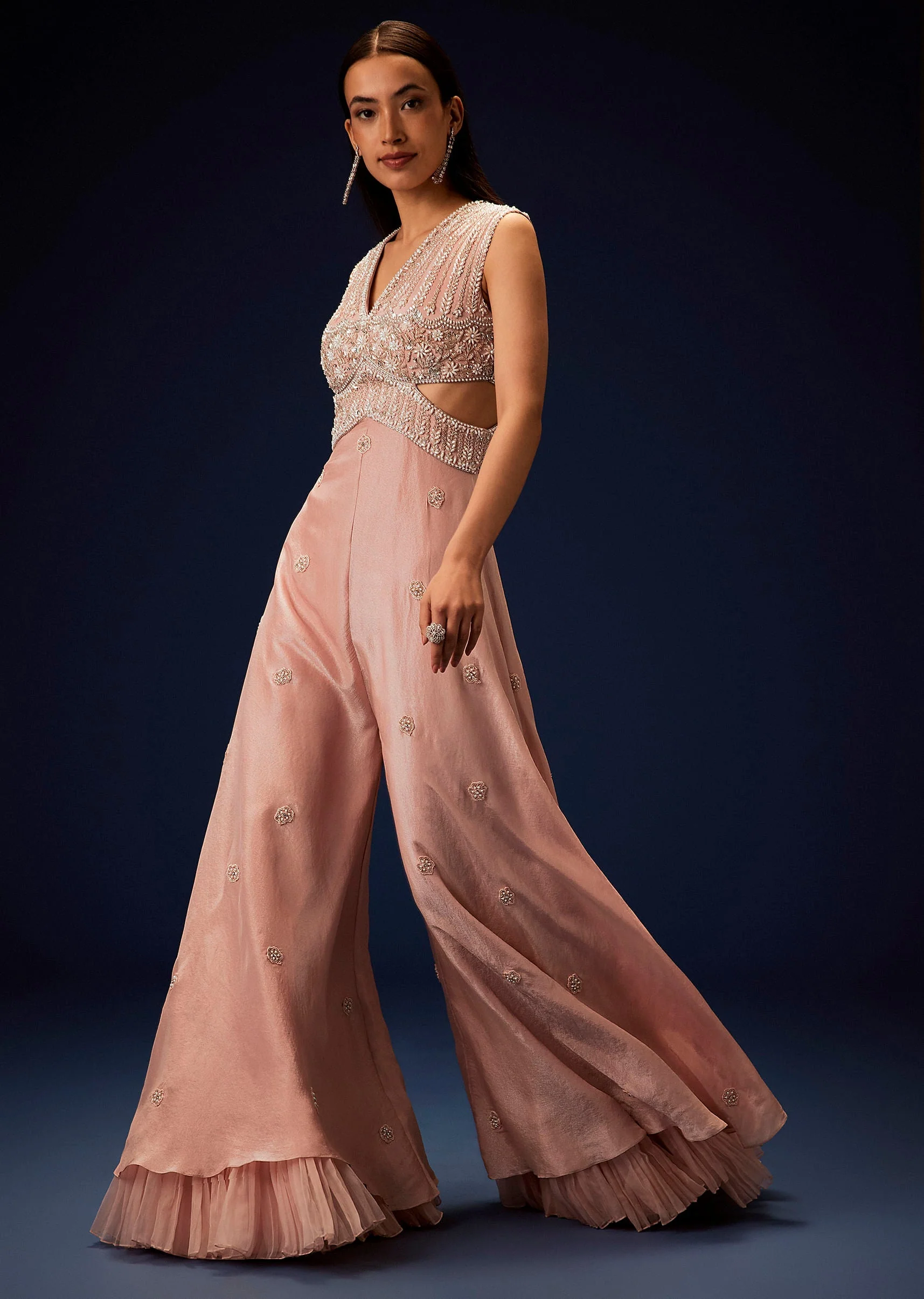 Flaming Peach Hand Embroidered Double Layer Jumpsuit - Image 3
