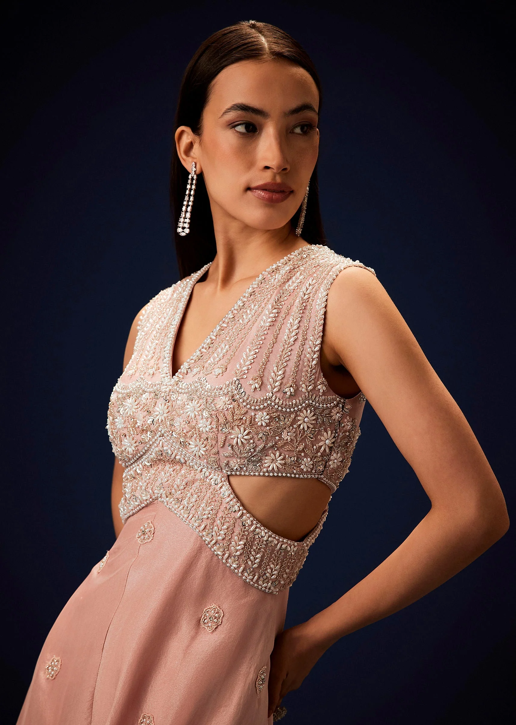 Flaming Peach Hand Embroidered Double Layer Jumpsuit - Image 4