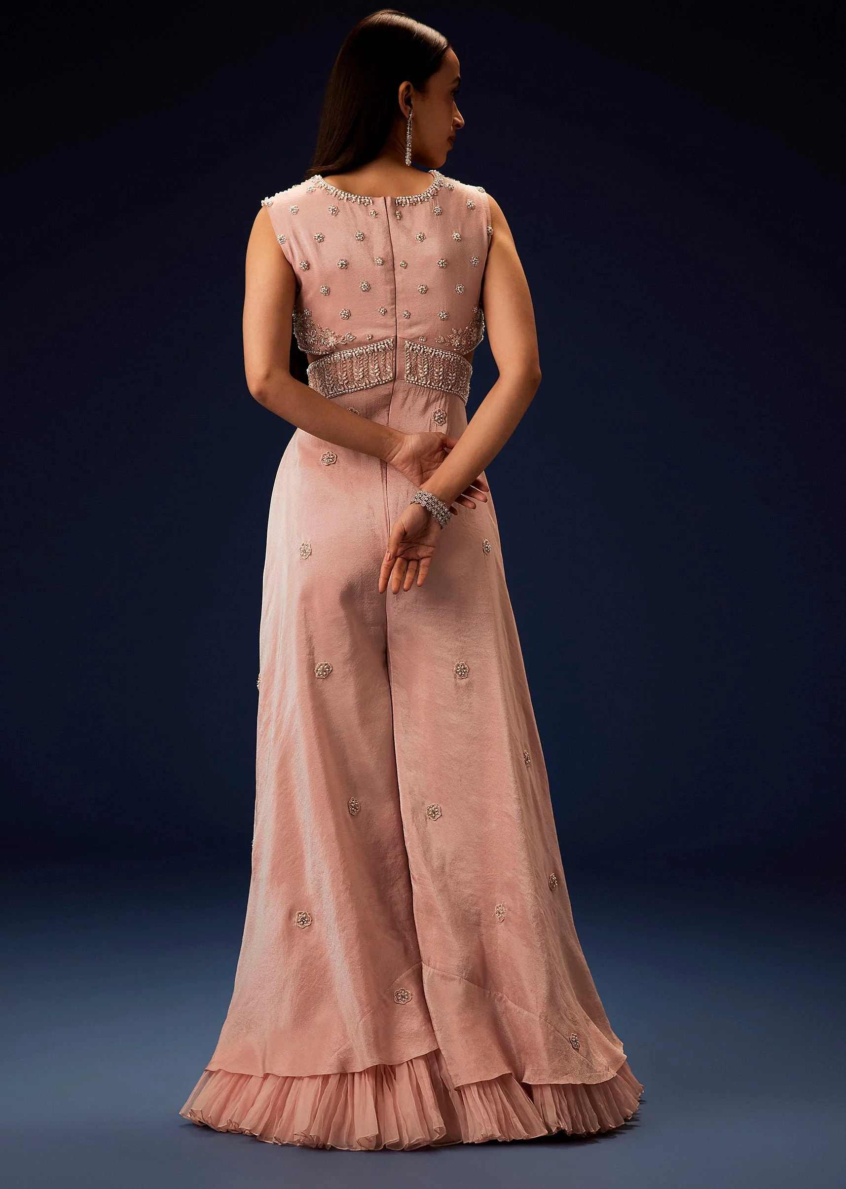 Flaming Peach Hand Embroidered Double Layer Jumpsuit - Image 5