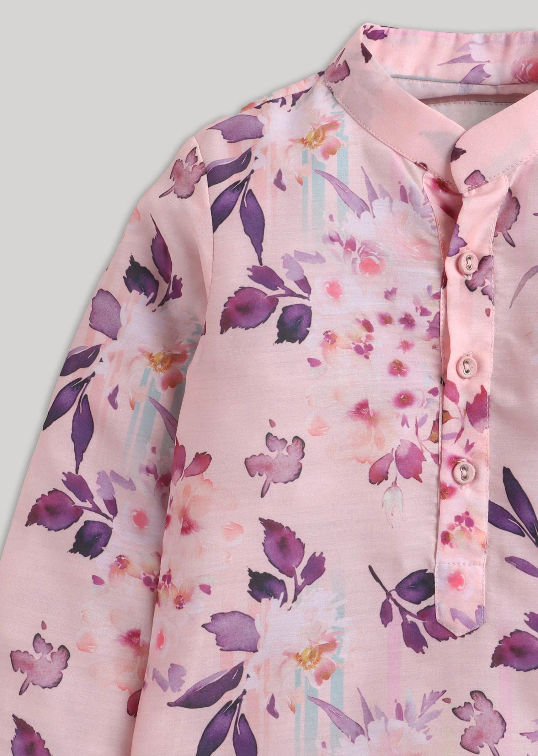 Floral Kurta Set In Pink And Purple Tones - Image 4