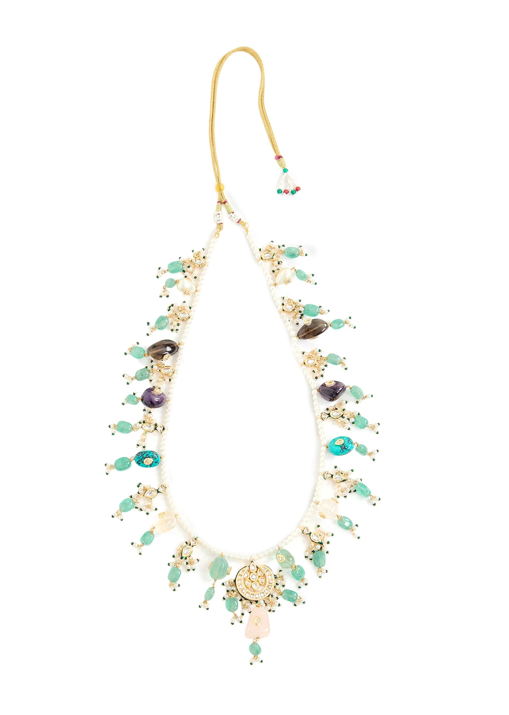 Floral Pearl And Emerald Layered Statement Necklace Set - Image 4