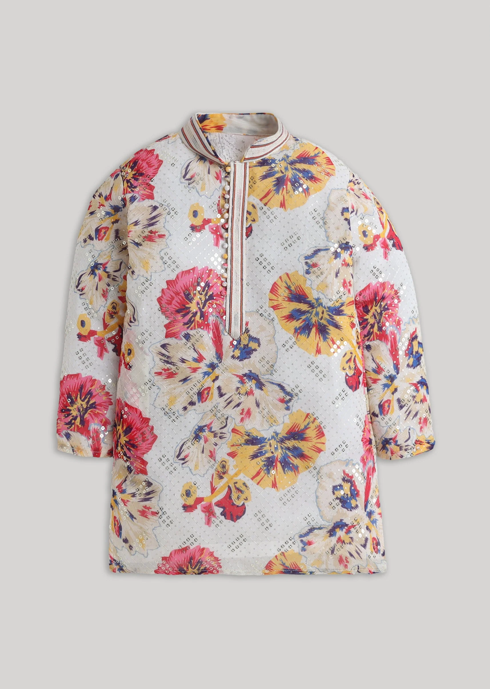 Floral Sequin Detailed Georgette Kurta Set For Boys - Image 2