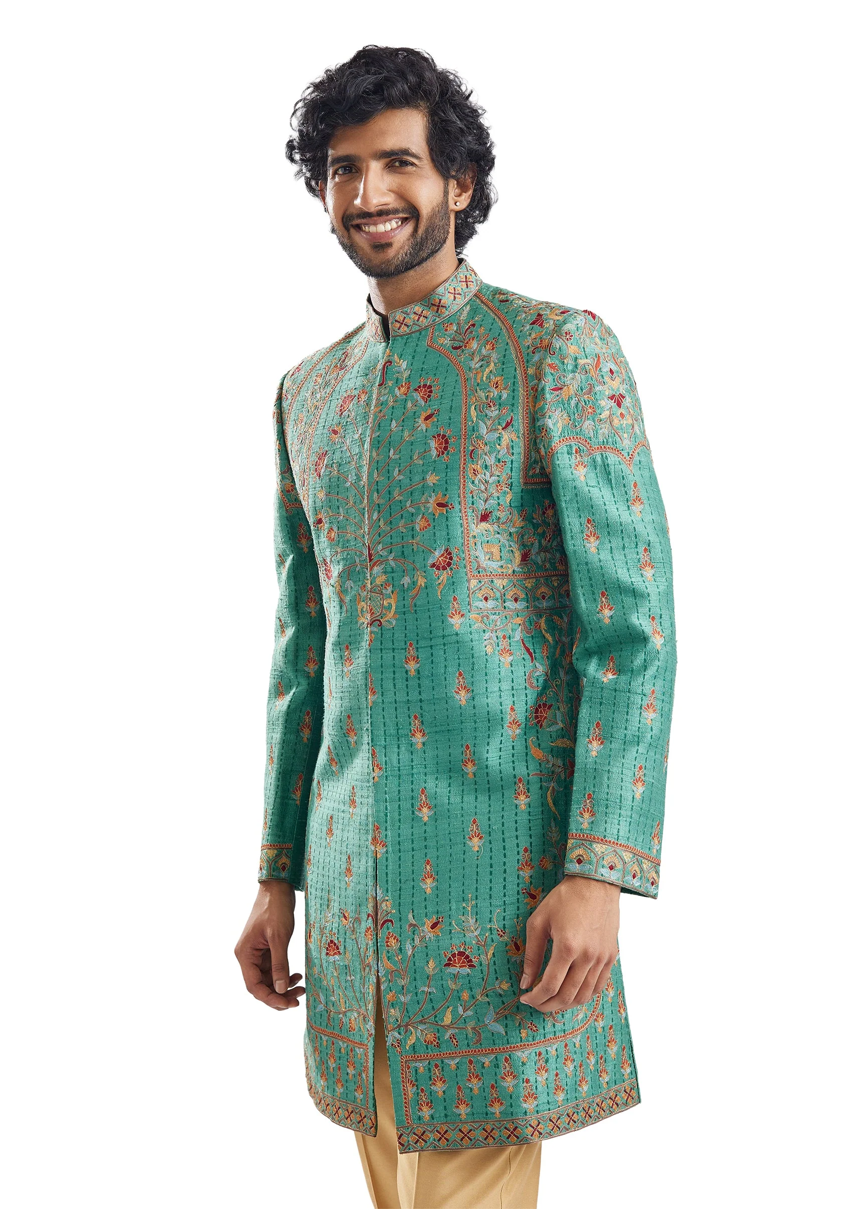 Forest Green Resham Groomsman Sherwani - Image 2