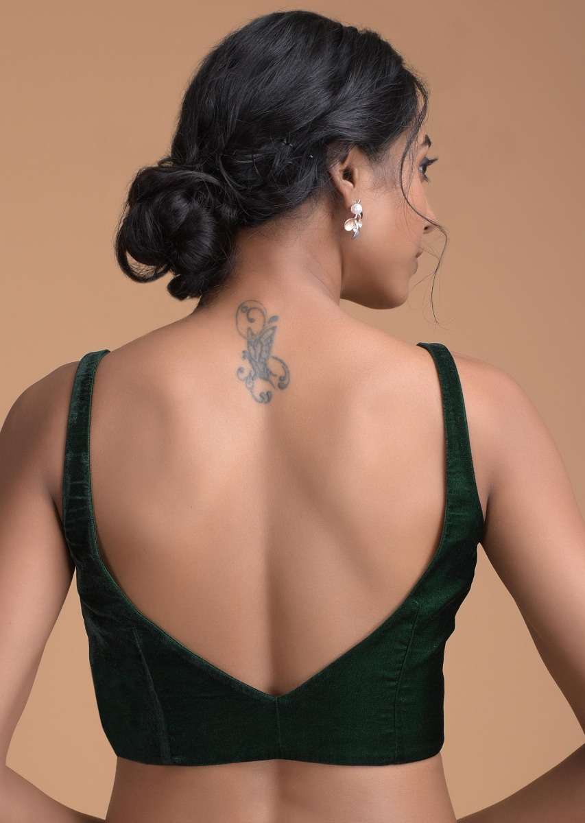Forest Green Sleeveless Blouse With Sweetheart Neckline - Image 2