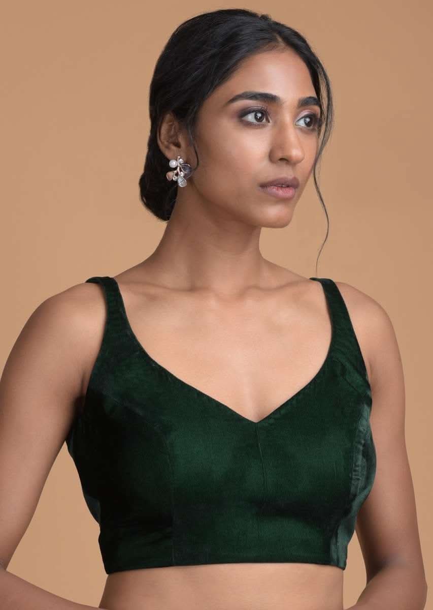 Forest Green Sleeveless Blouse With Sweetheart Neckline - Image 3