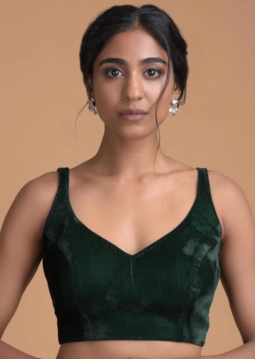 Forest Green Sleeveless Blouse With Sweetheart Neckline - Image 4