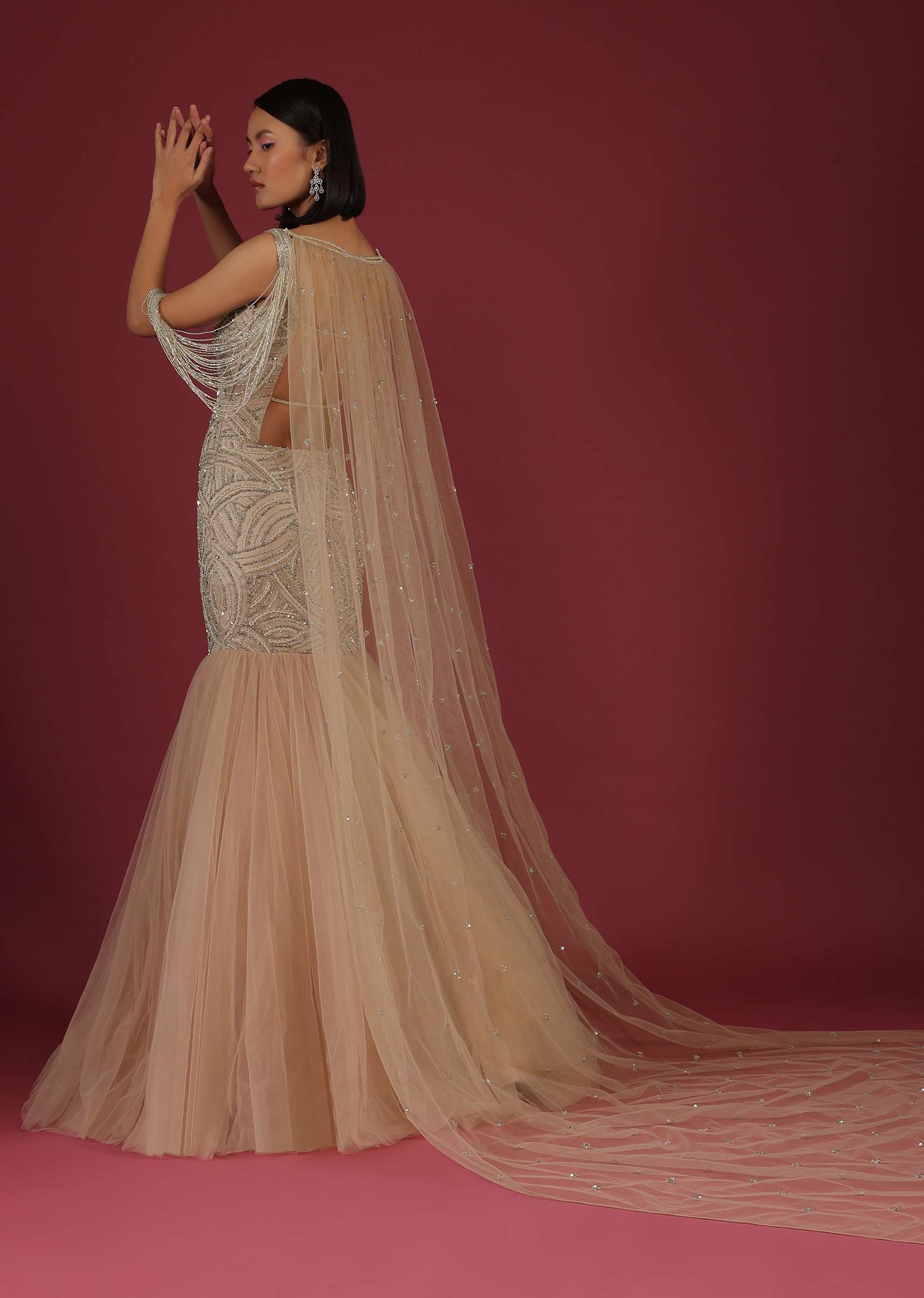 Frappe Mermaid Gown In Cut Dana Dangling Tassels On The Shoulder - Image 6