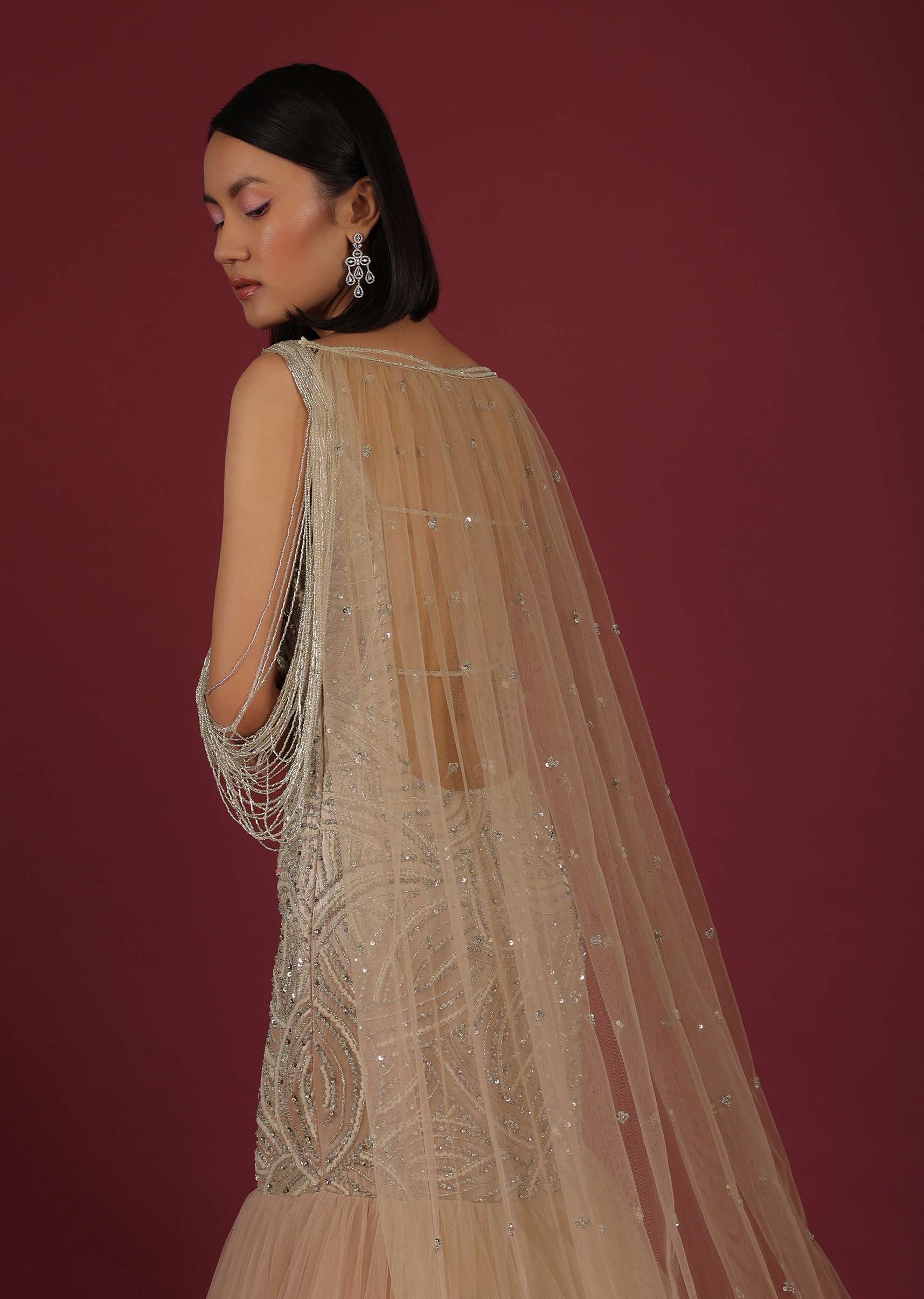 Frappe Mermaid Gown In Cut Dana Dangling Tassels On The Shoulder - Image 7