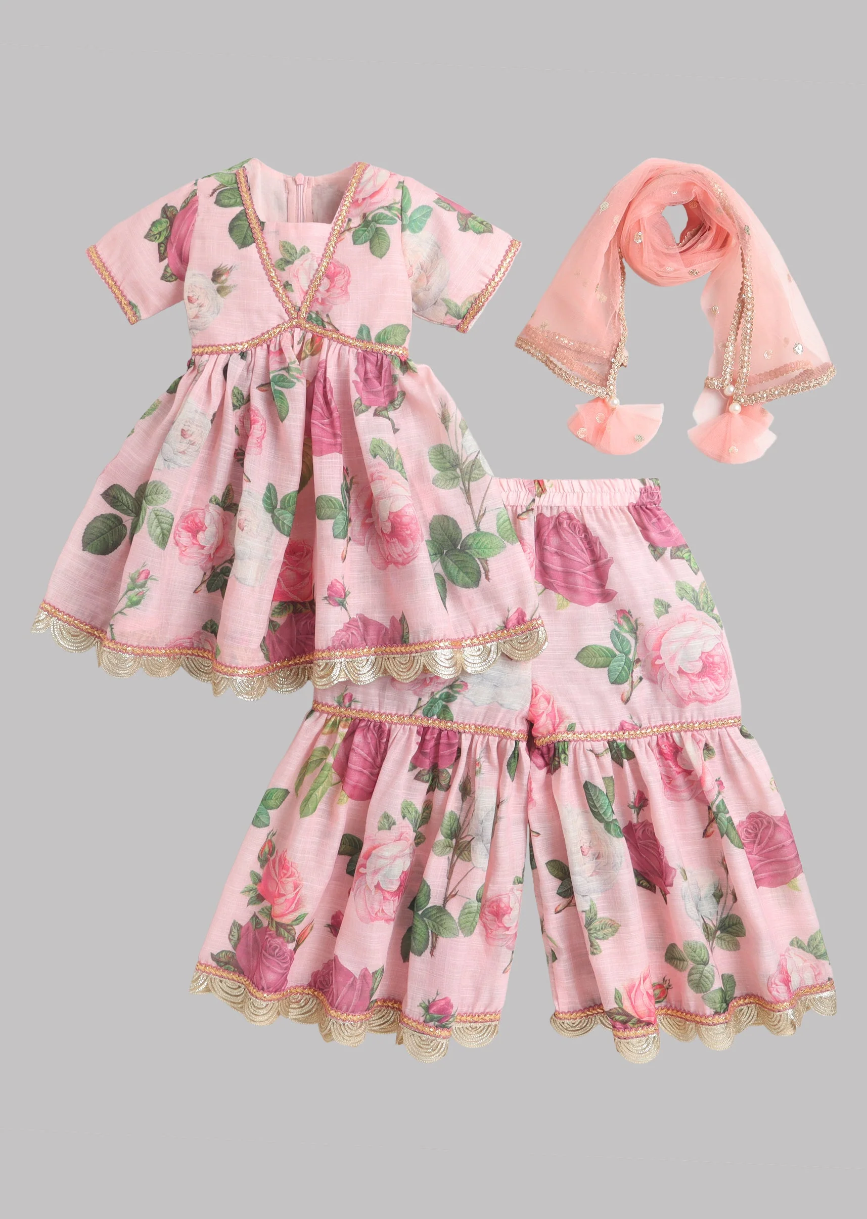 Girls Baby Pink Salwar Kameez With Dupatta