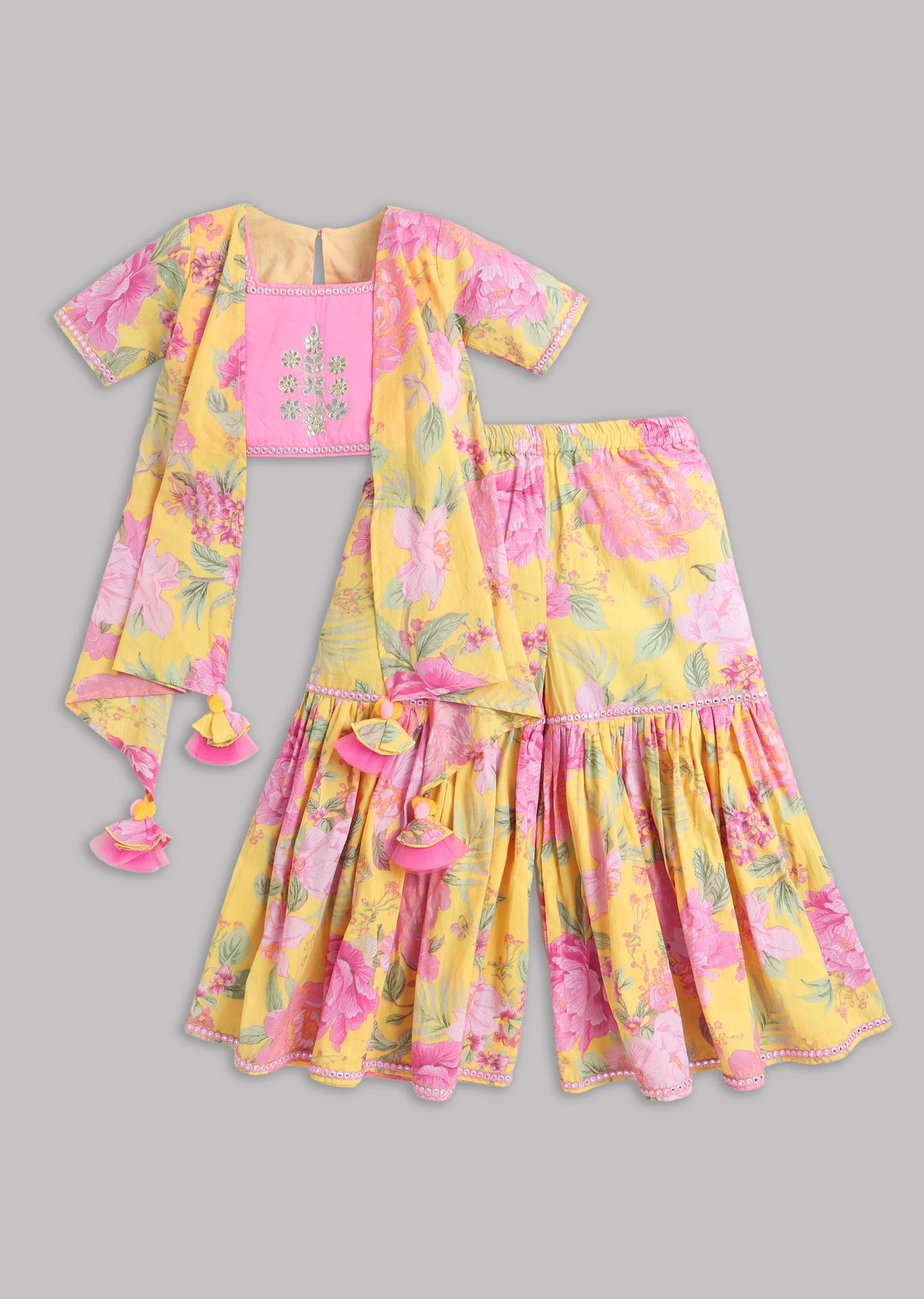 Girls Yellow And Pink Salwar Kameez