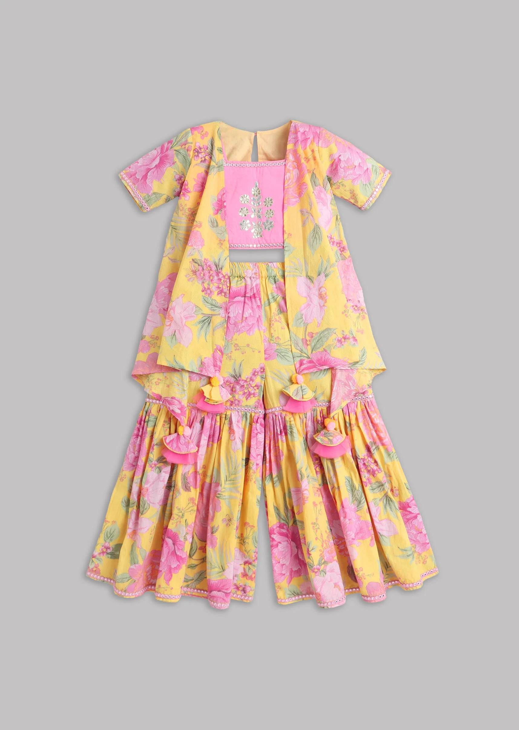 Girls Yellow And Pink Salwar Kameez - Image 2