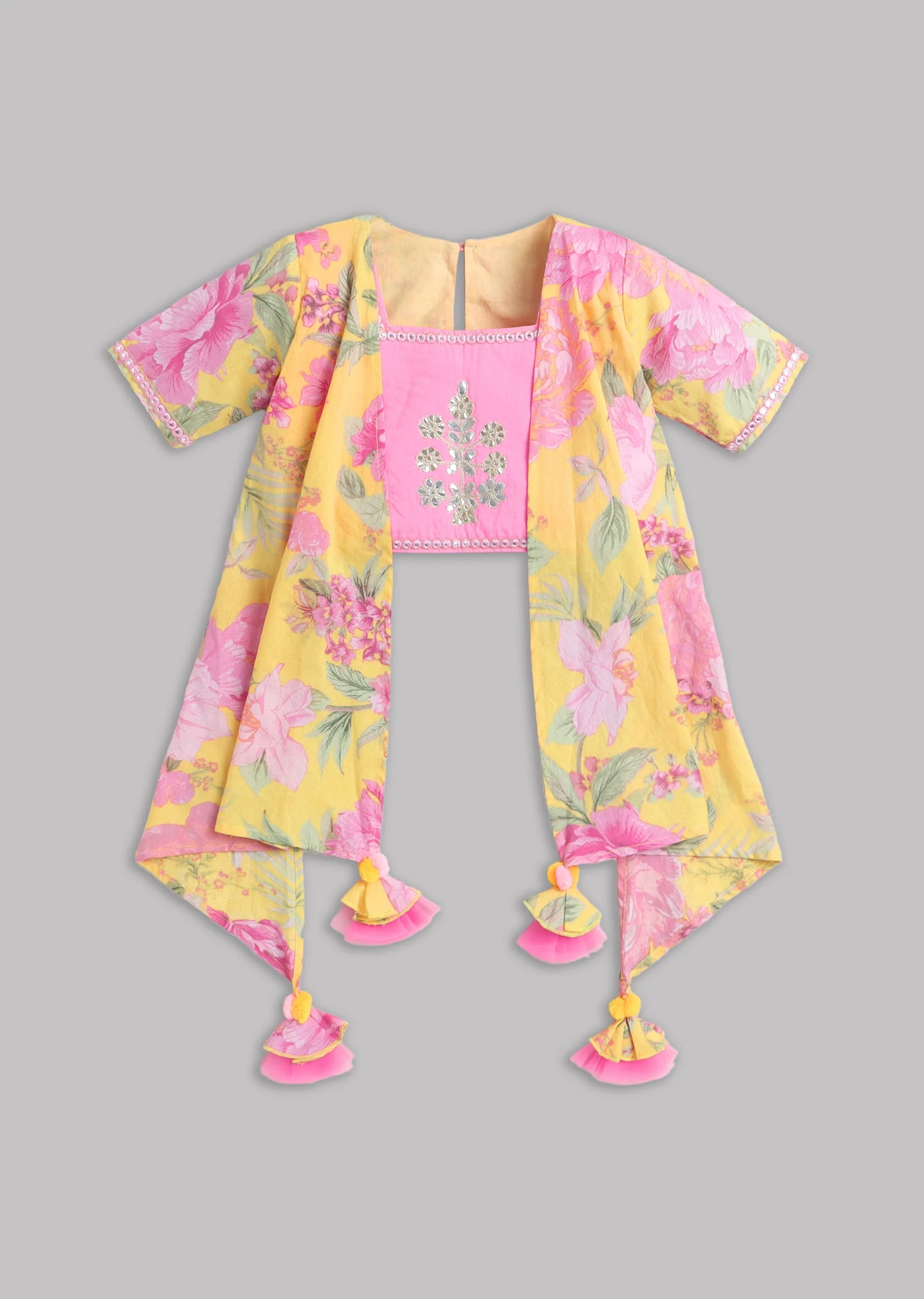 Girls Yellow And Pink Salwar Kameez - Image 3
