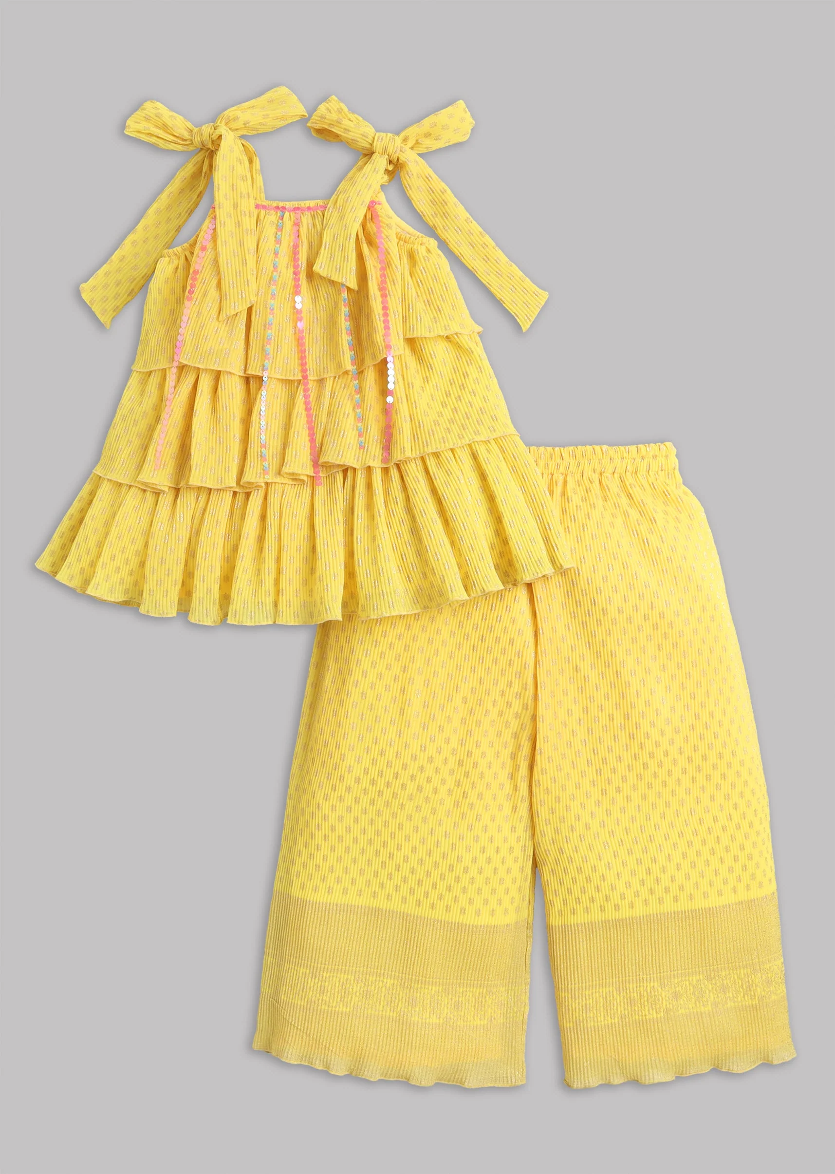 Girls Yellow Printed Salwar Kameez