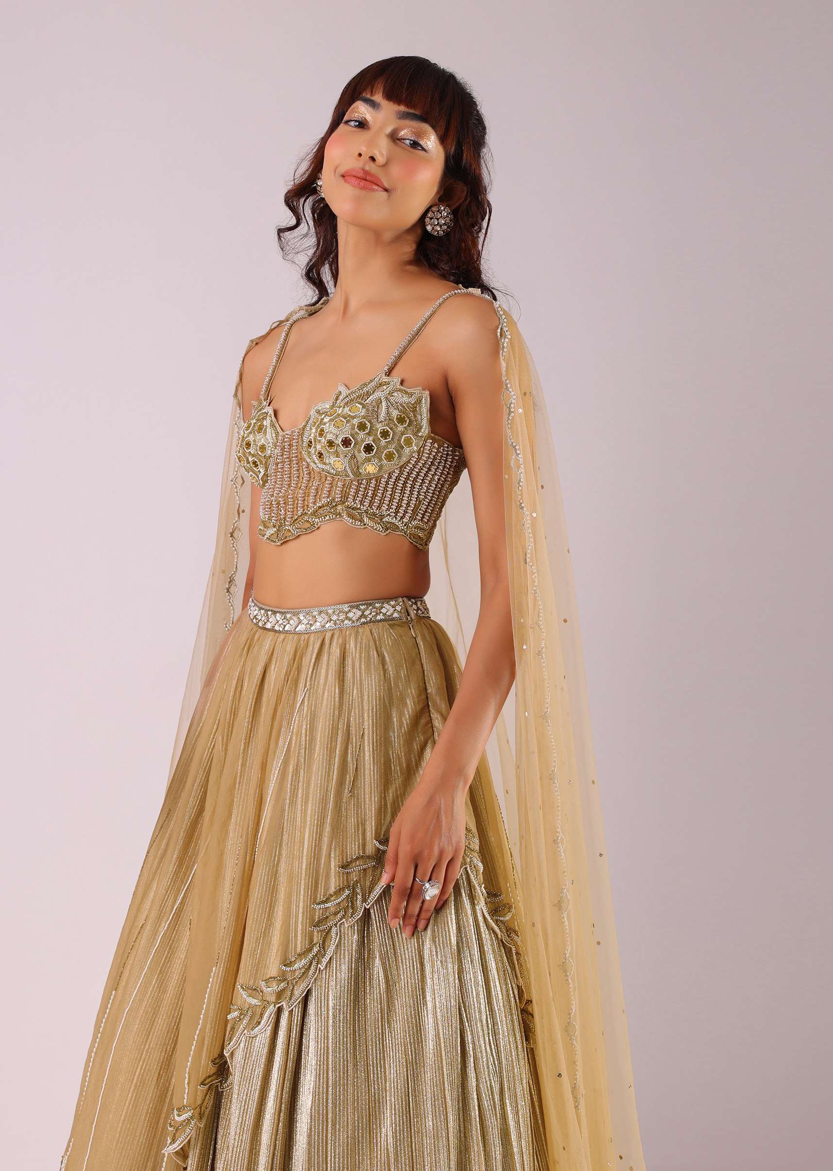 Glam Gold Embroidered Lehenga Set In Foil Knit Fabric - Image 2