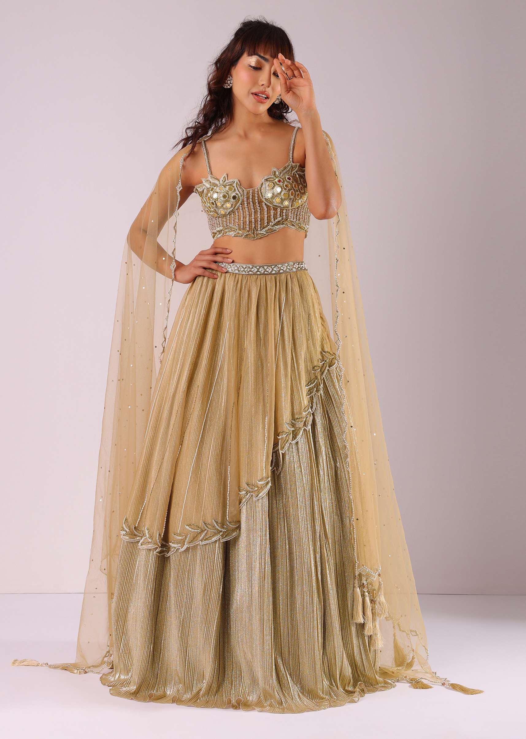 Glam Gold Embroidered Lehenga Set In Foil Knit Fabric - Image 3