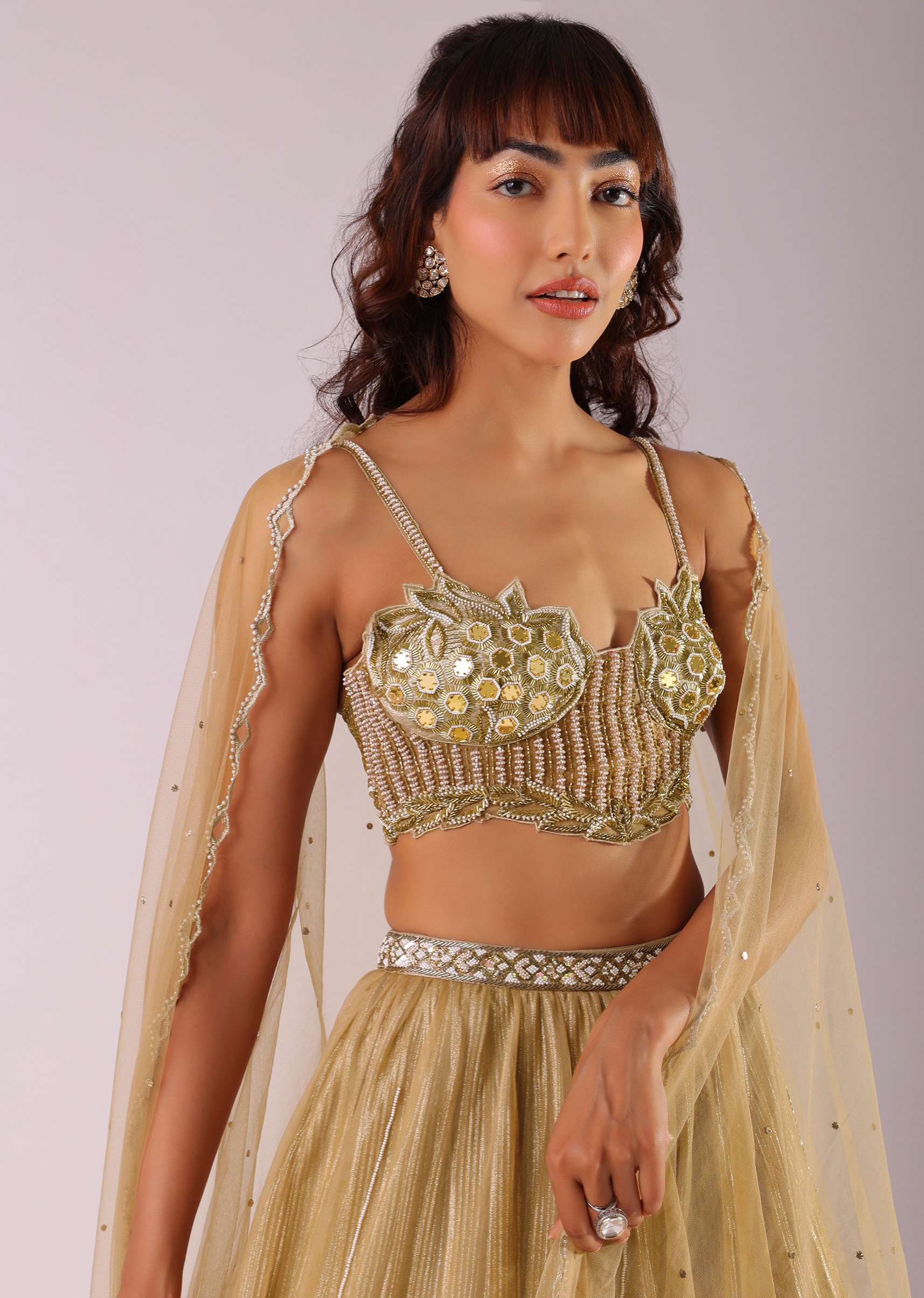 Glam Gold Embroidered Lehenga Set In Foil Knit Fabric - Image 4