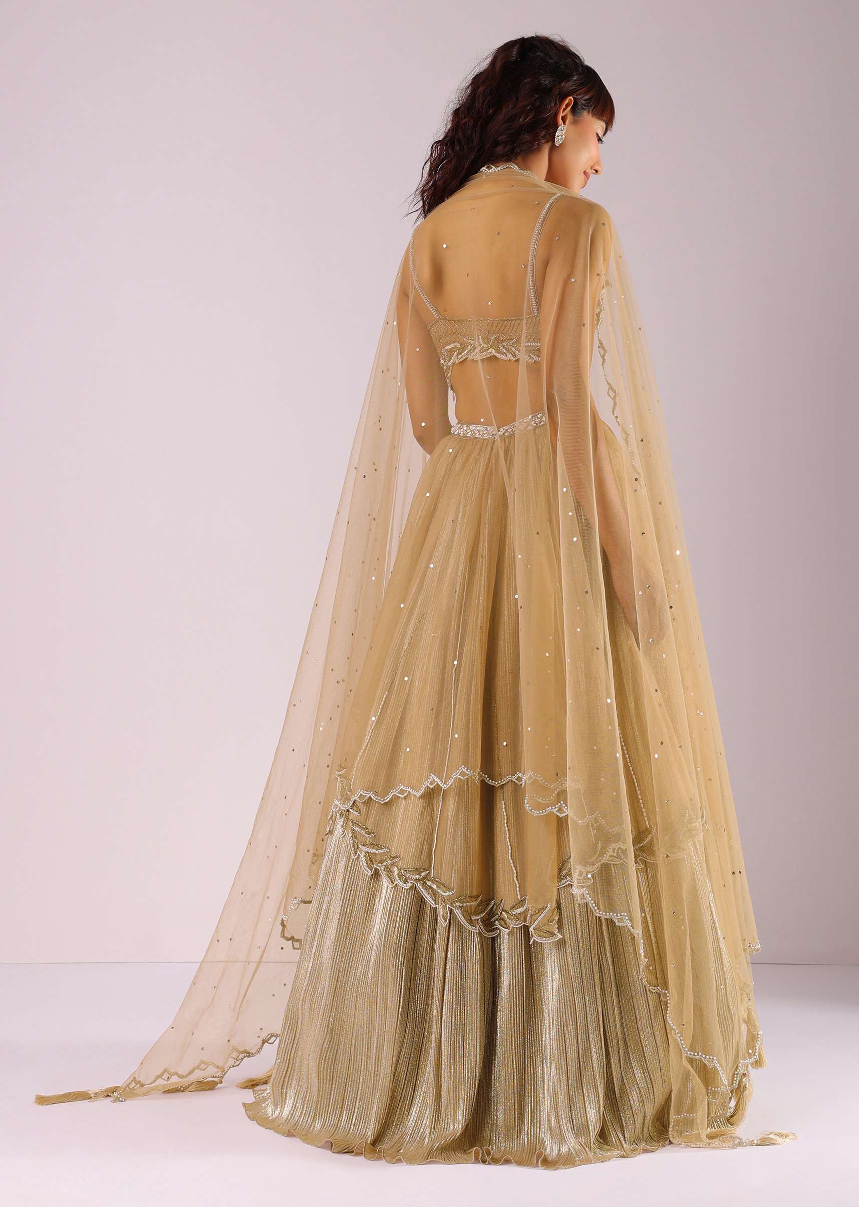 Glam Gold Embroidered Lehenga Set In Foil Knit Fabric - Image 5