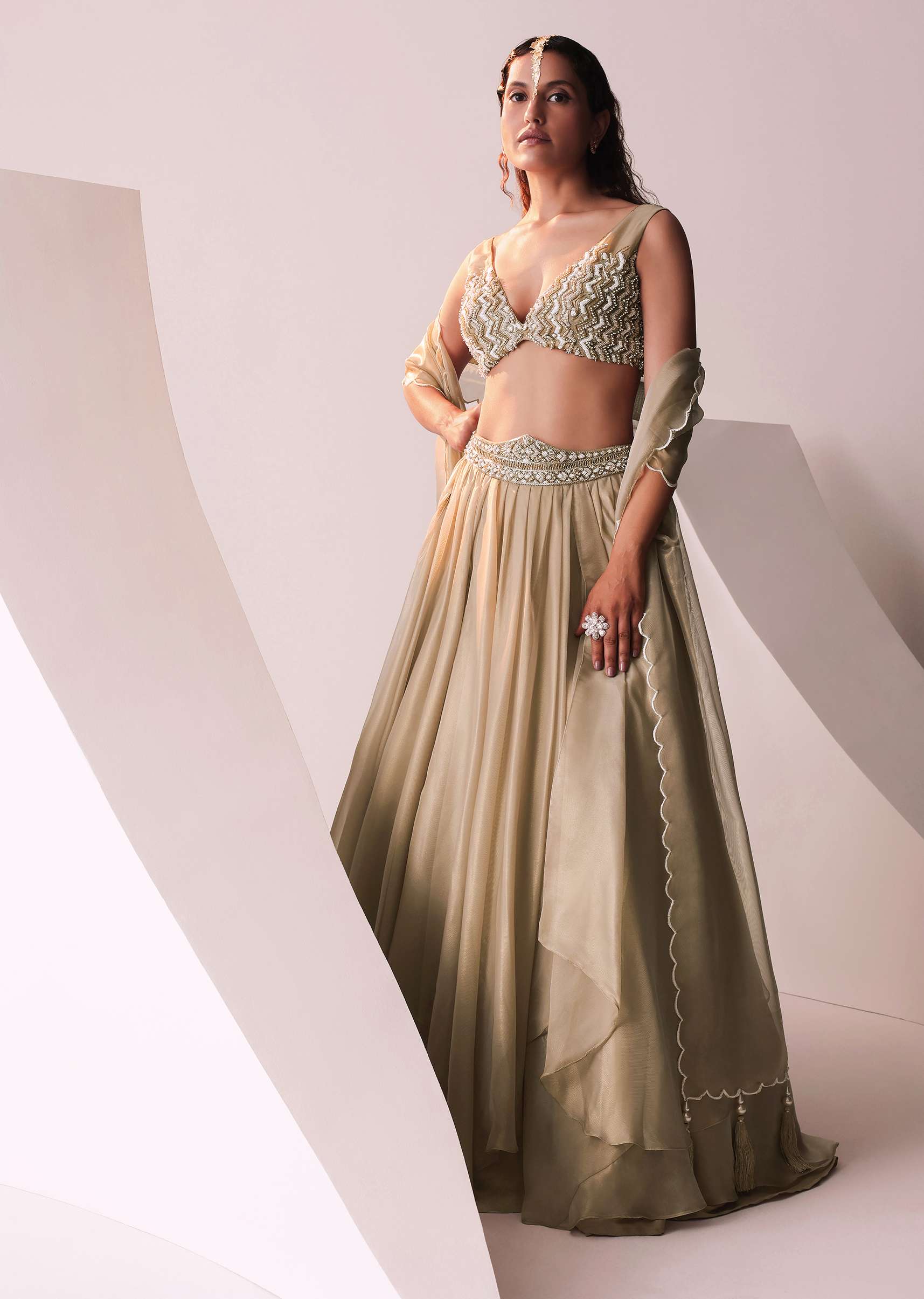 Glam Gold Embroidered Lehenga Set In Jute Organza - Image 4