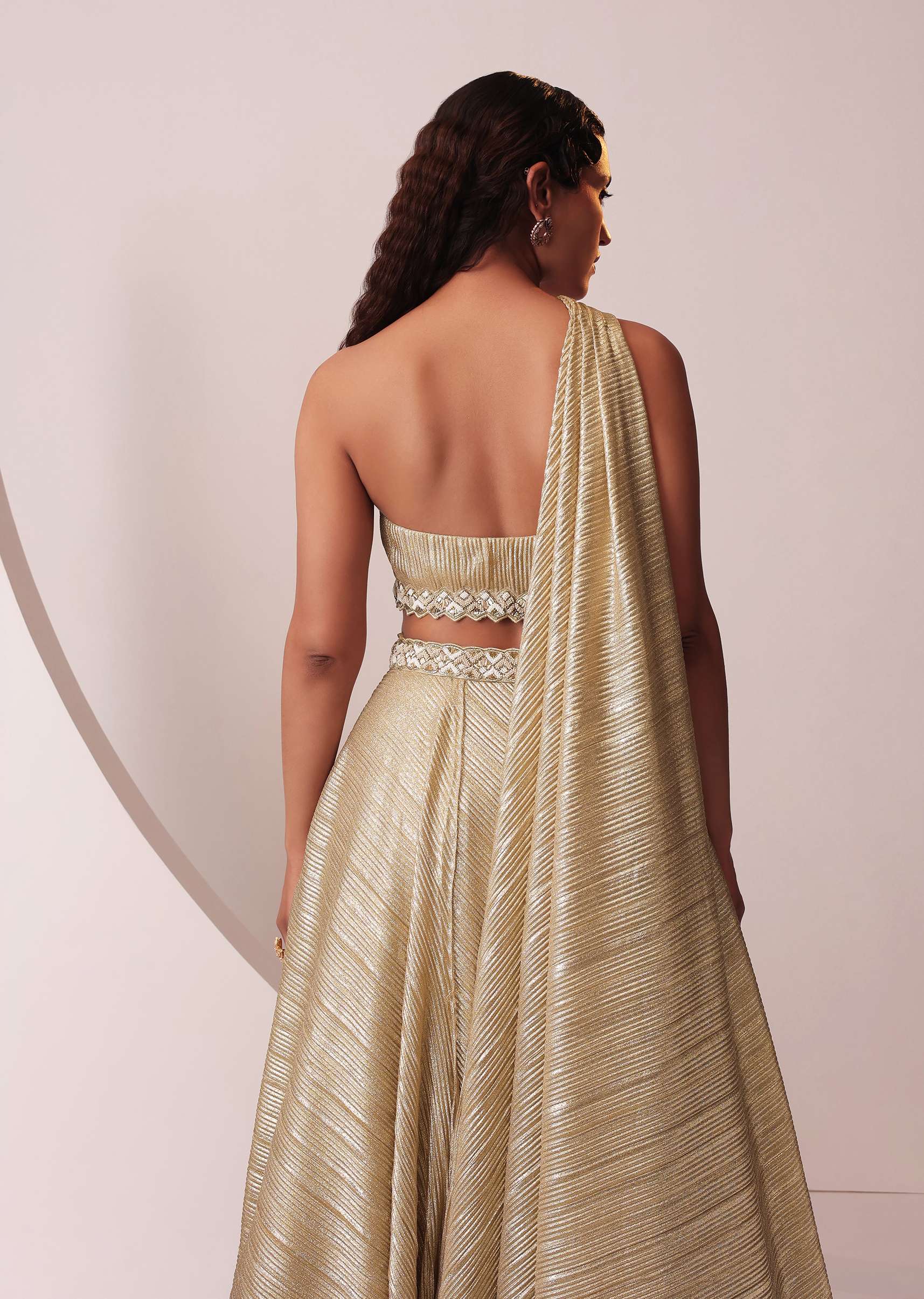Glam Gold Lehenga Set In In Knit Strechable Fabric - Image 5