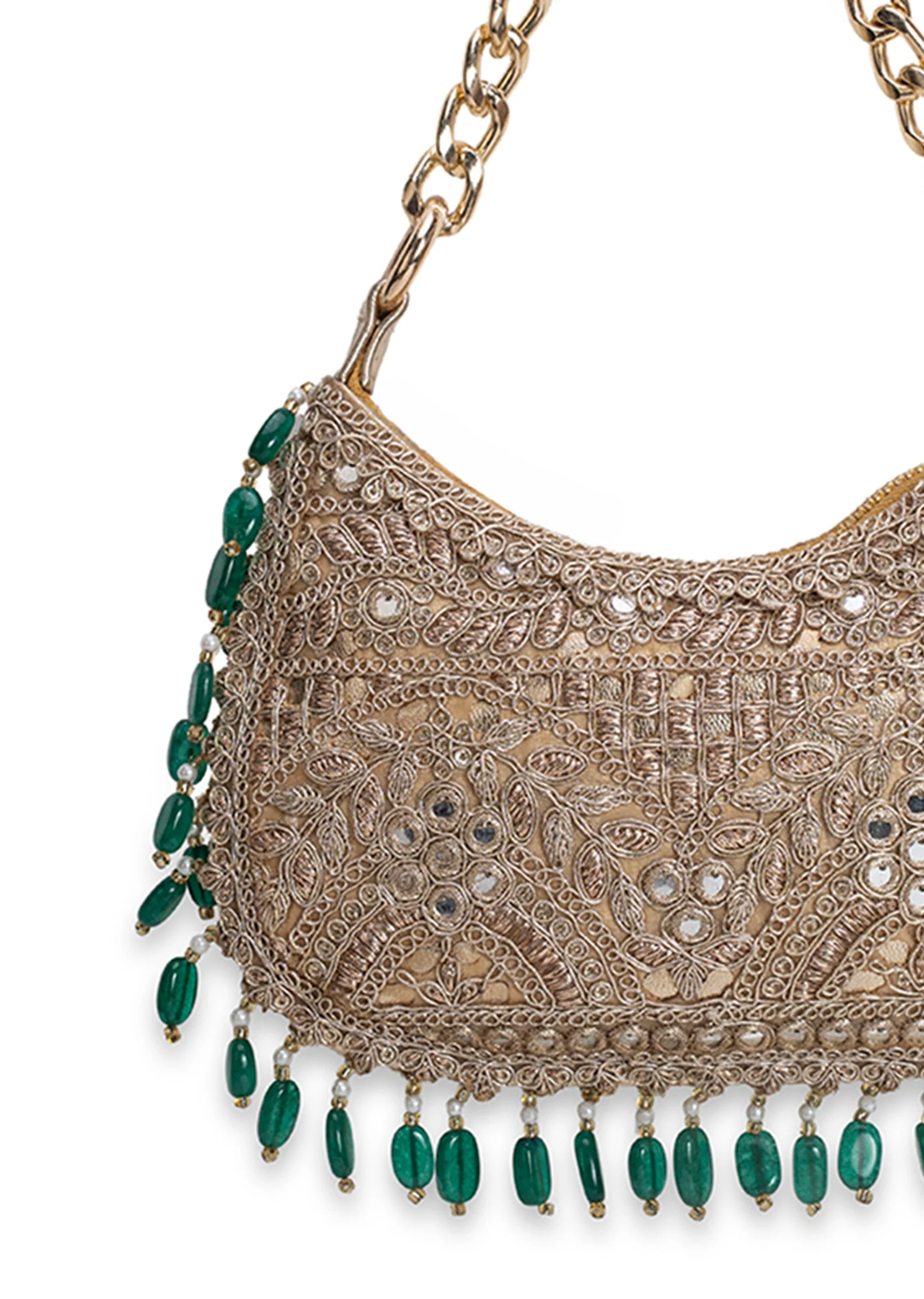 Gold And Green Embellished Handbag - Image 3
