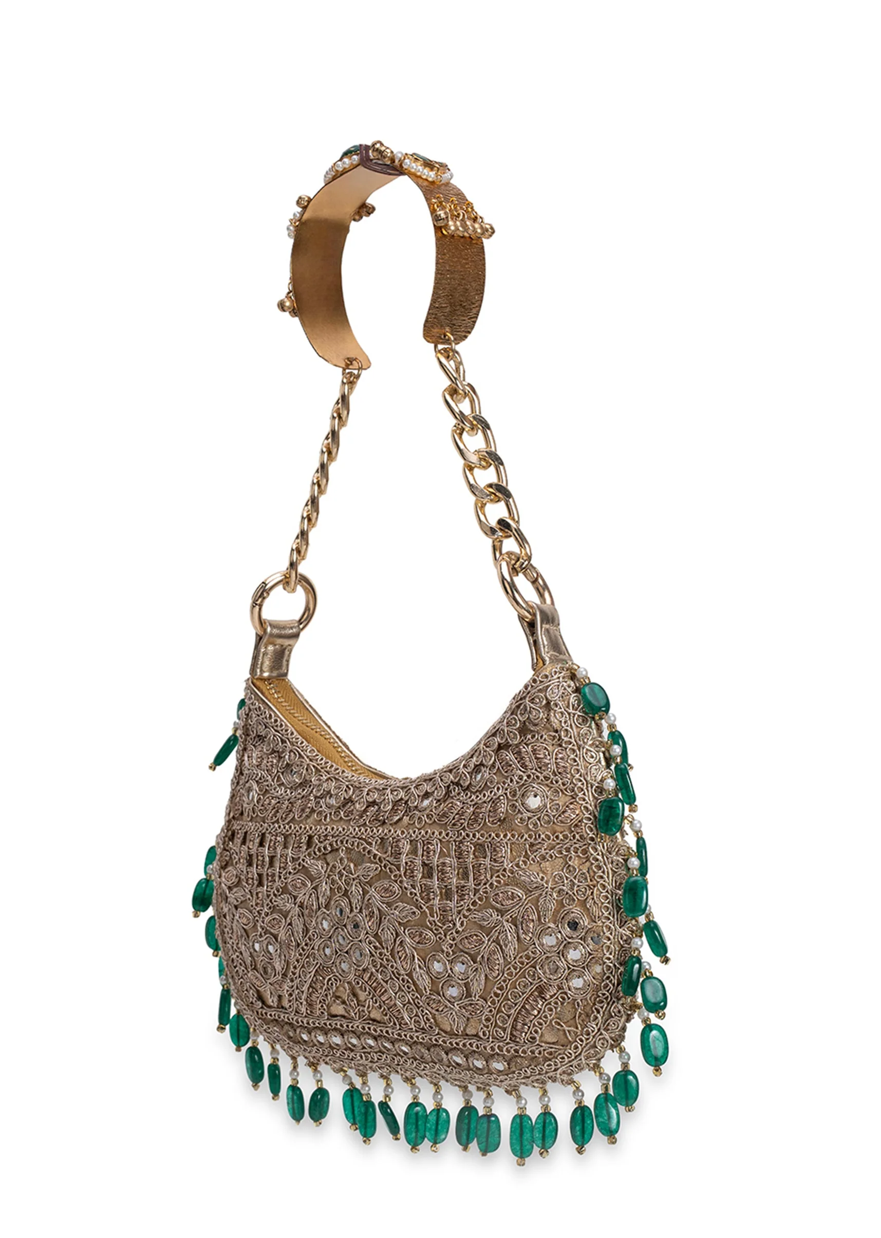 Gold And Green Embellished Handbag - Image 4