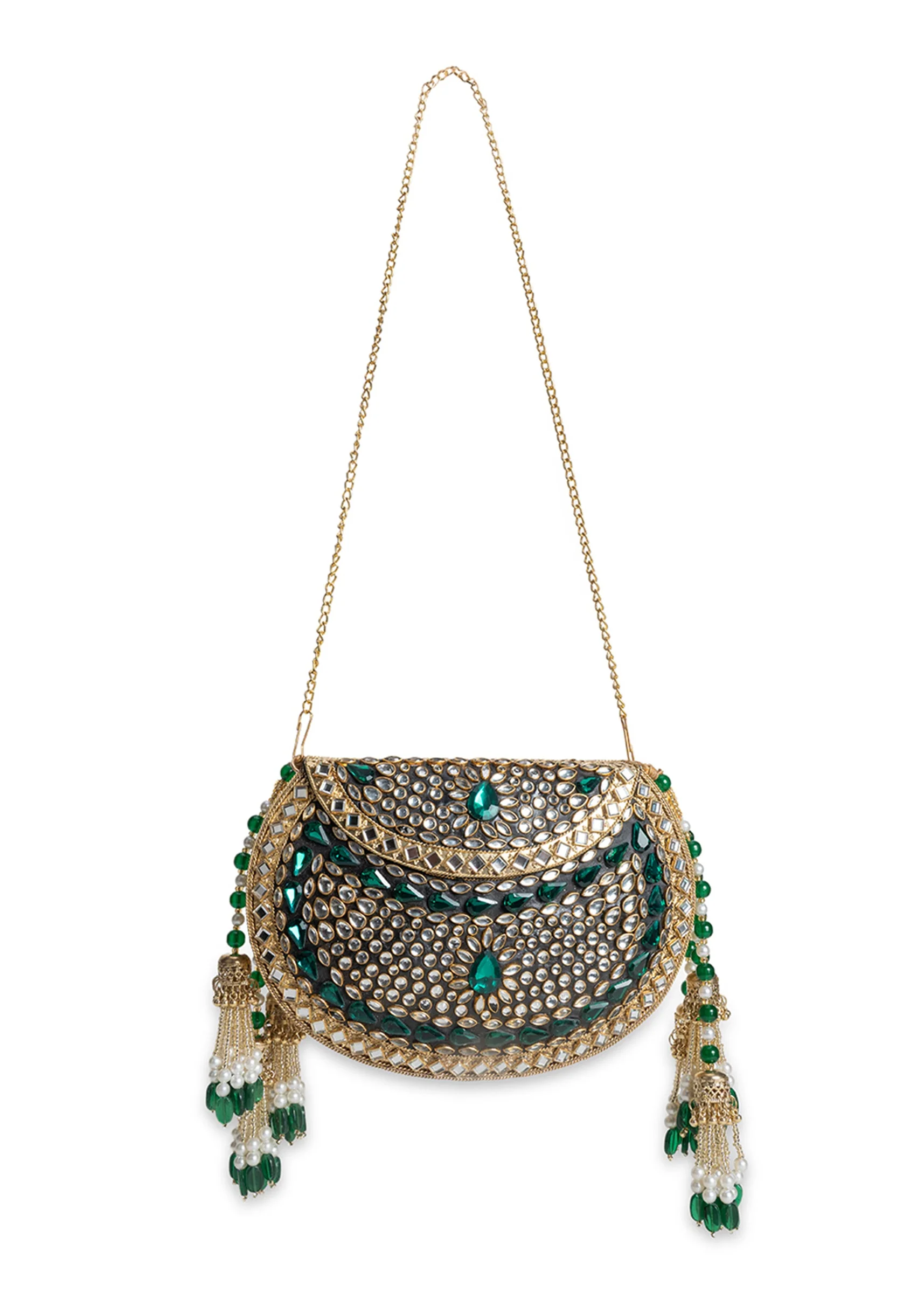 Gold And Green Embellished Potli - Image 2