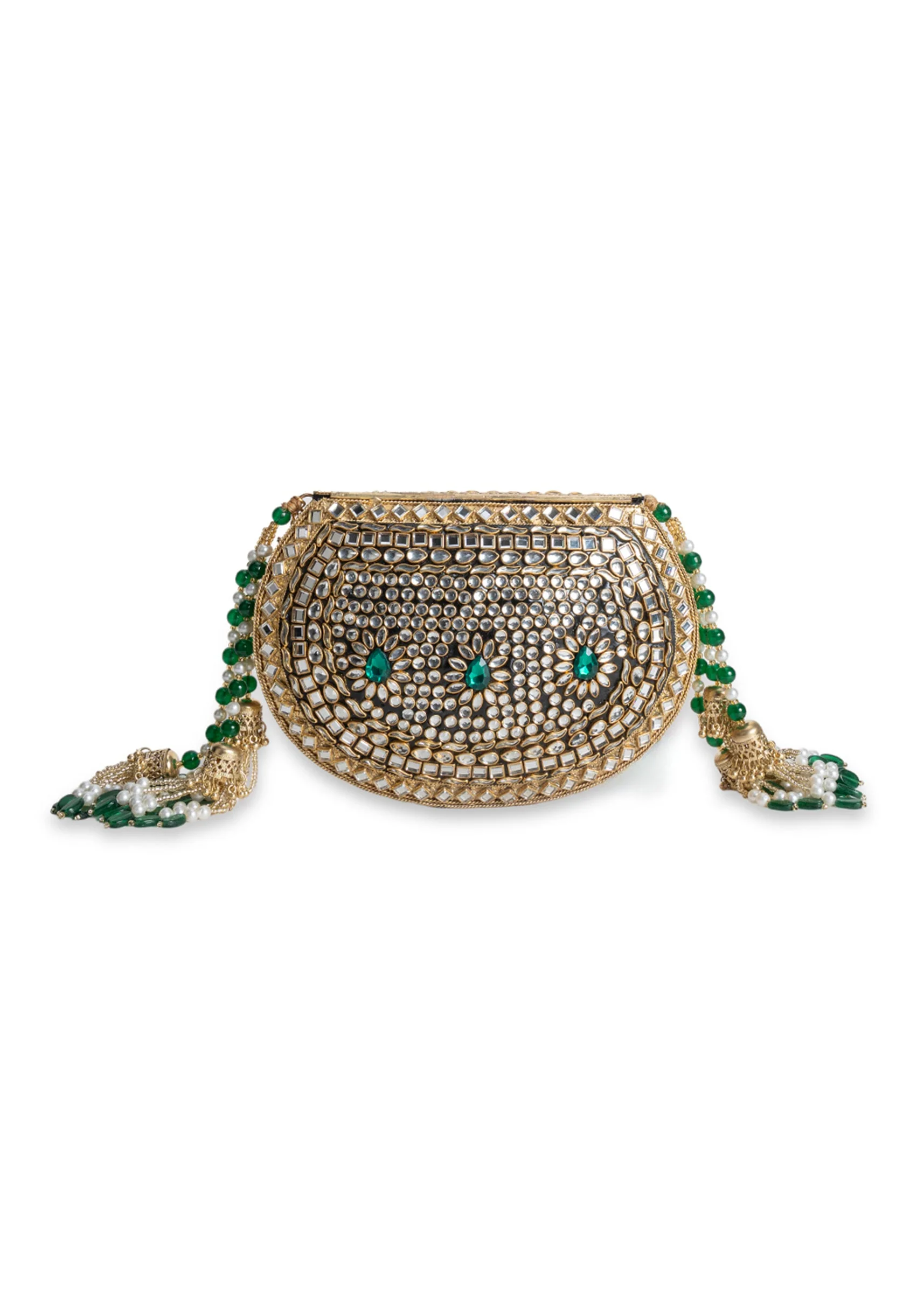 Gold And Green Embellished Potli - Image 4