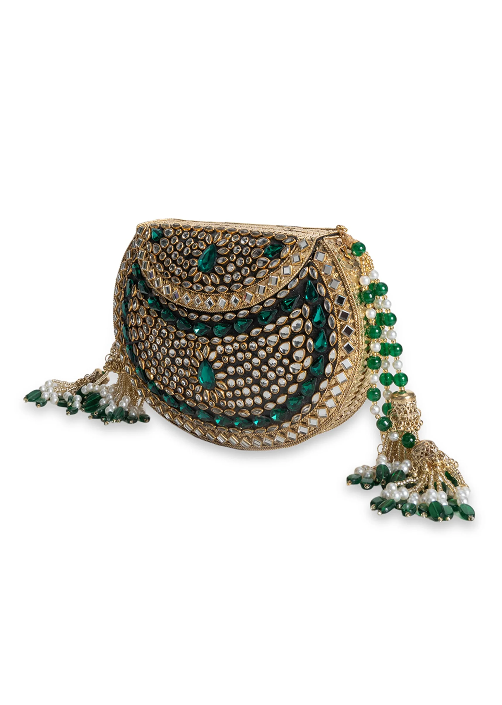 Gold And Green Embellished Potli - Image 5