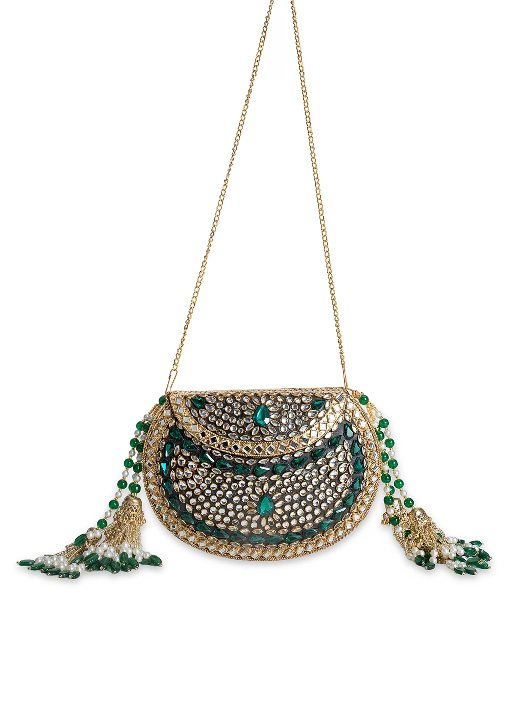 Gold And Green Embellished Potli - Image 7