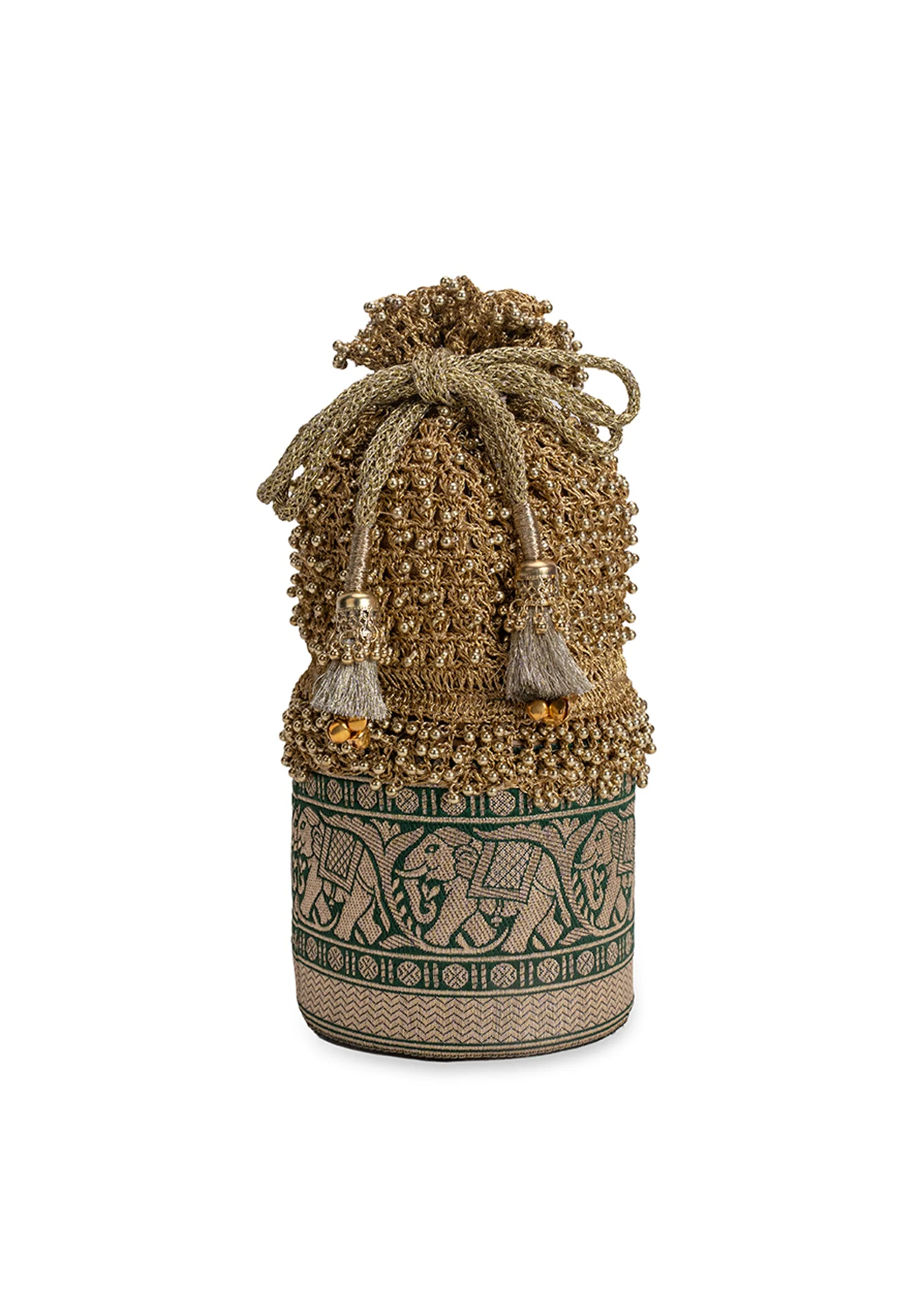 Gold And Green Lace Potli Bag - Image 4