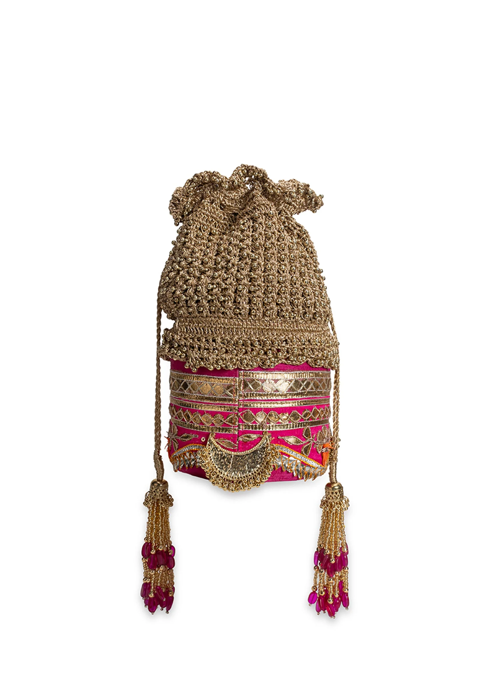 Gold And Pink Lace Potli Bag - Image 3