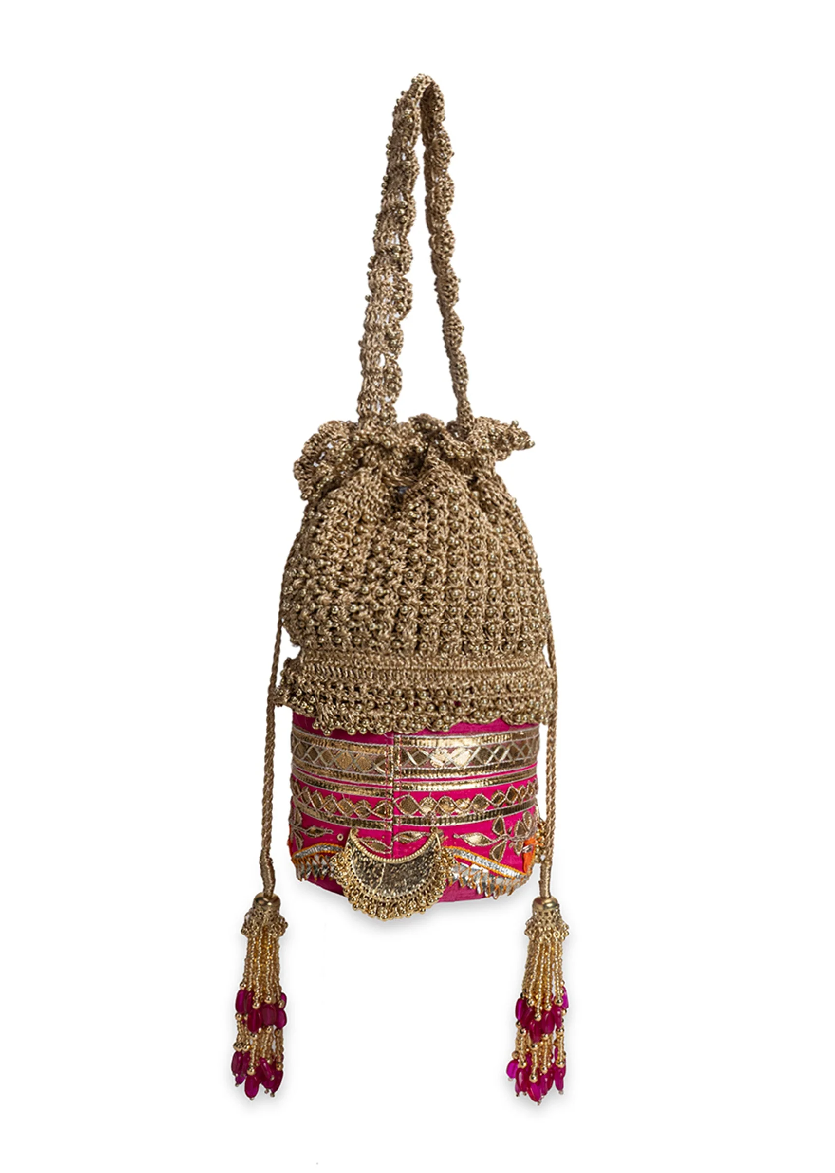 Gold And Pink Lace Potli Bag - Image 4