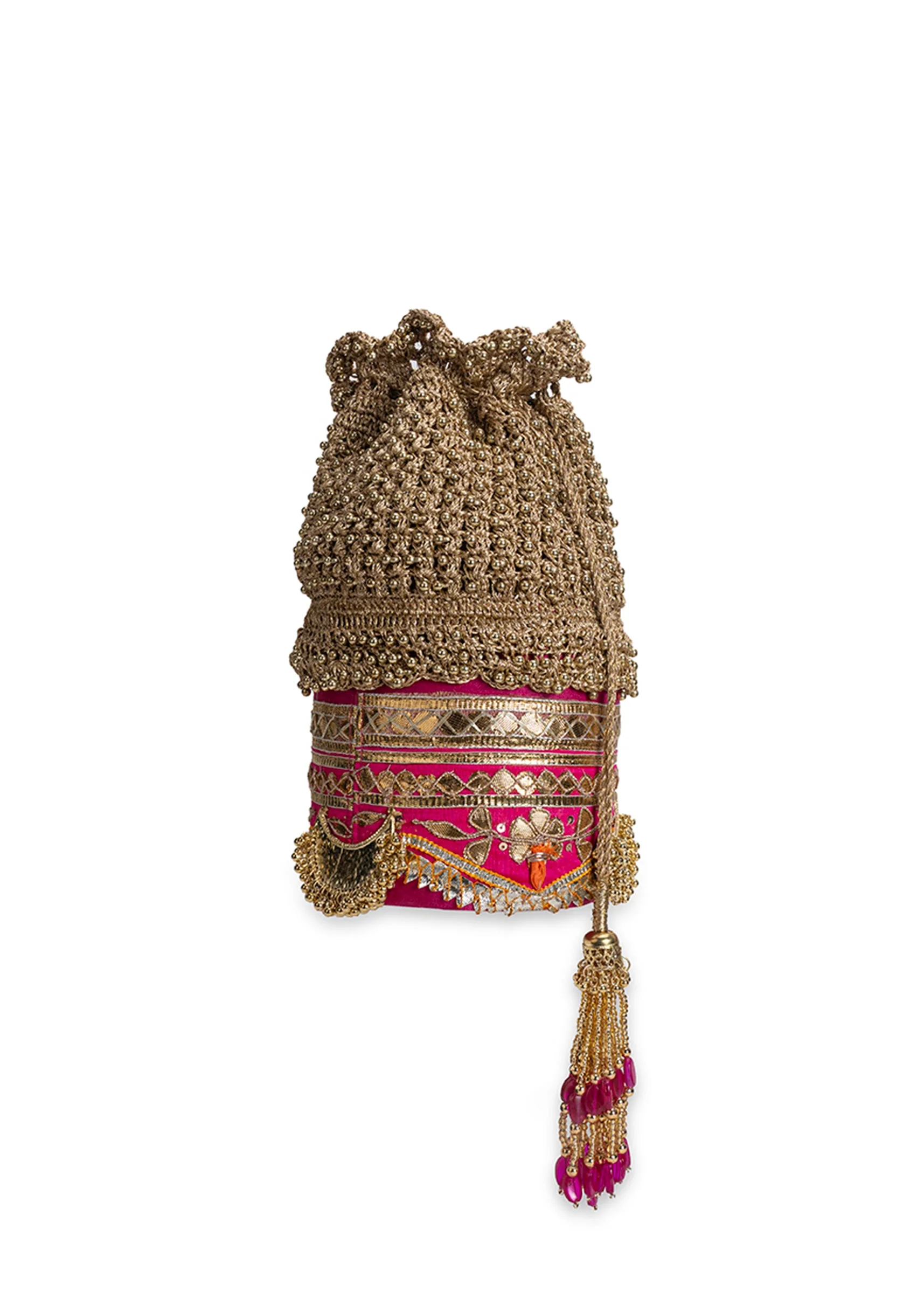 Gold And Pink Lace Potli Bag - Image 5