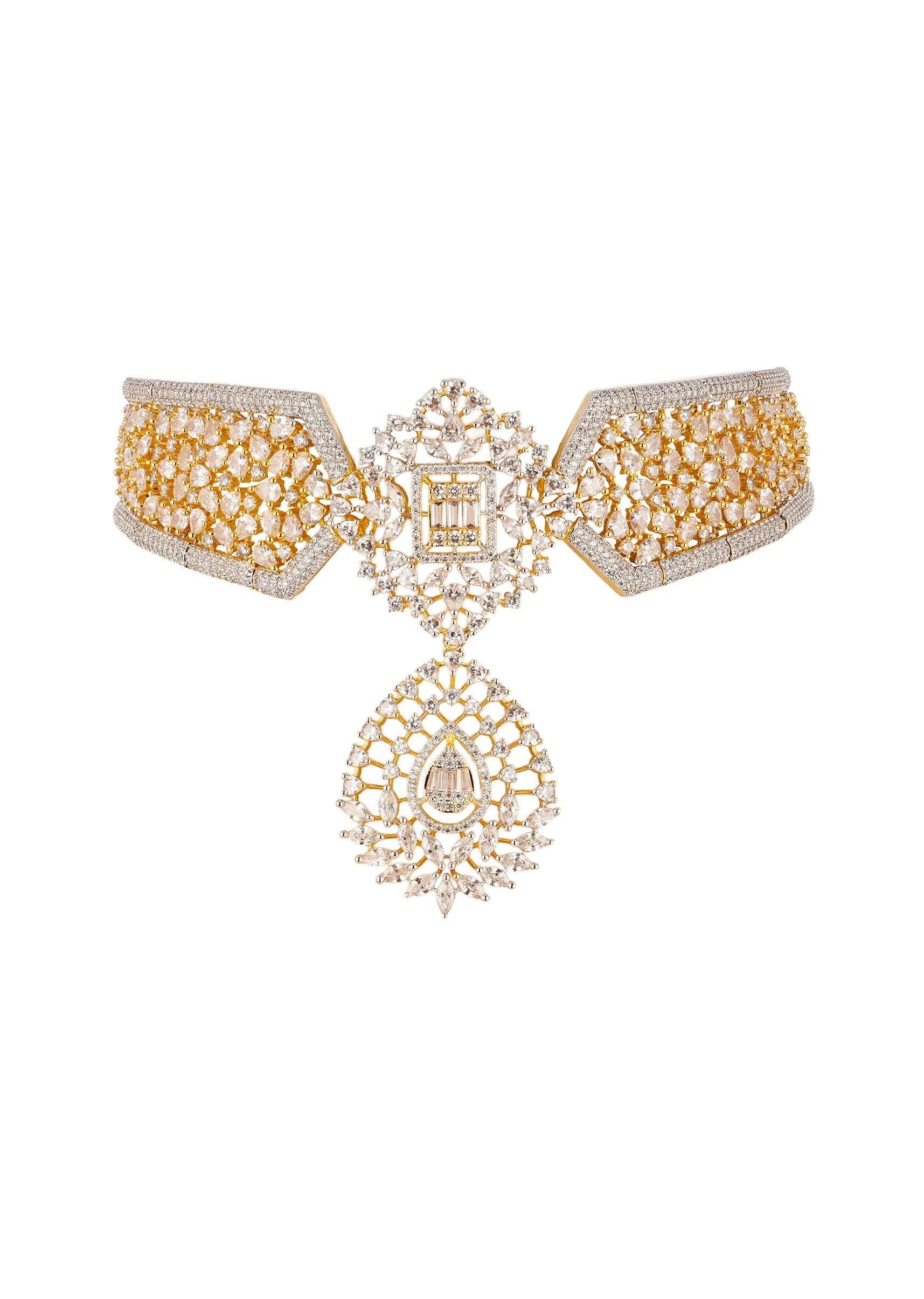 Gold and Silver Anti Tarnish Rhodium Plated Long Pendant Necklace Set In Brass with CZ Diamonds - Image 2
