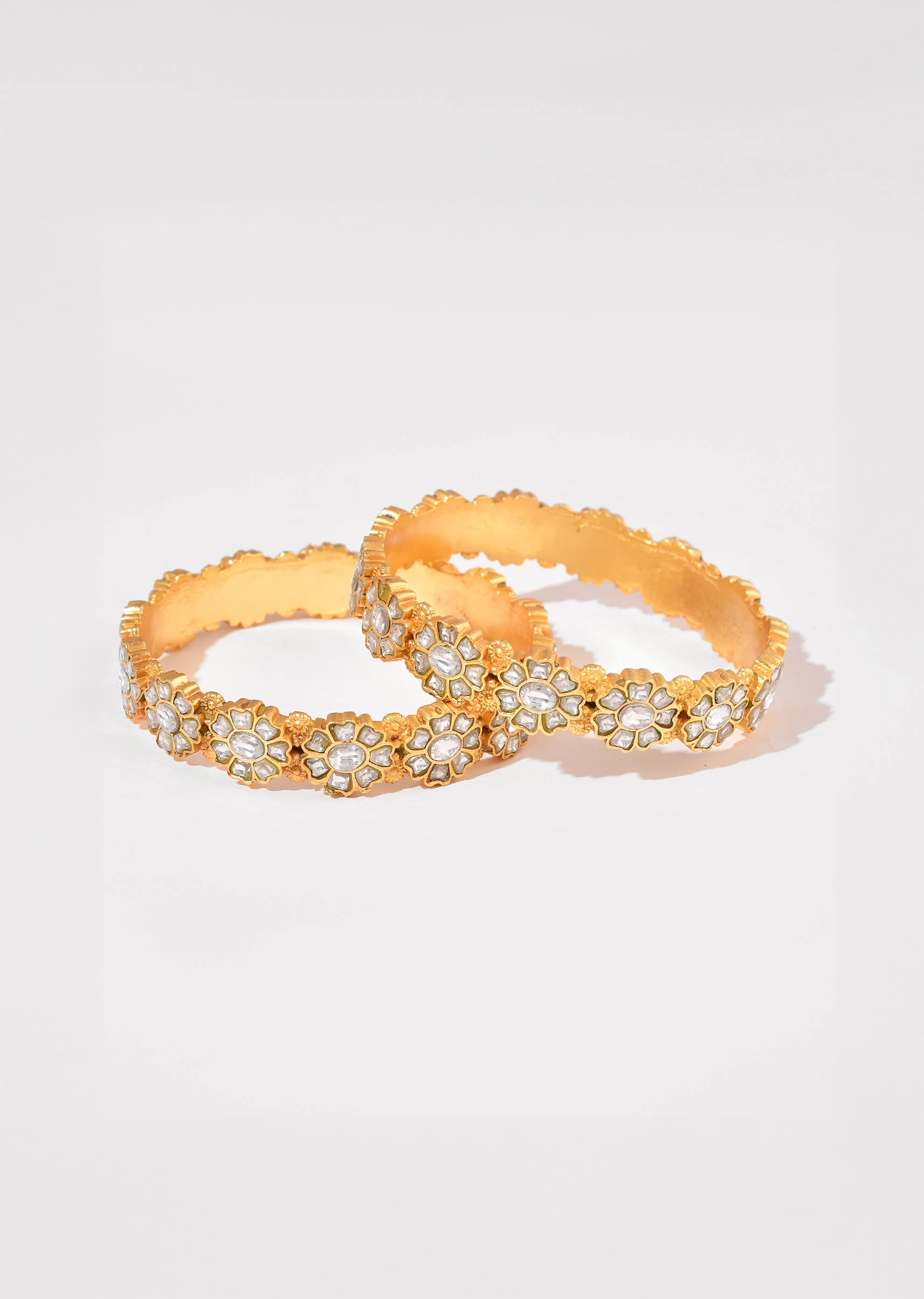 Gold and White Floral Kundan Bangle Set of Two - Image 2