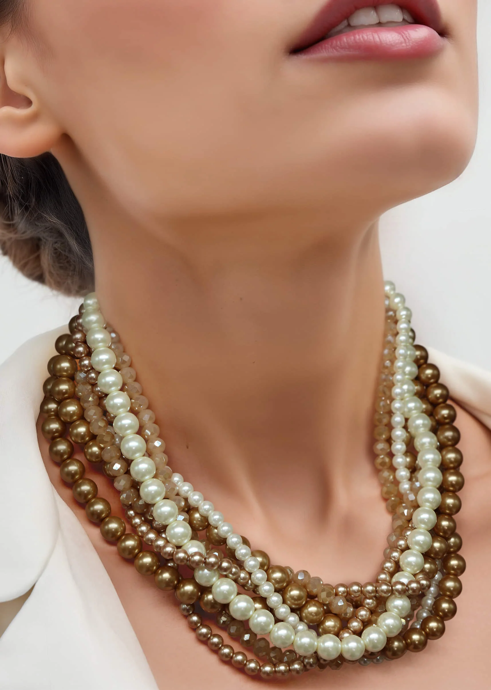 Gold and White Layered Pearl Necklace