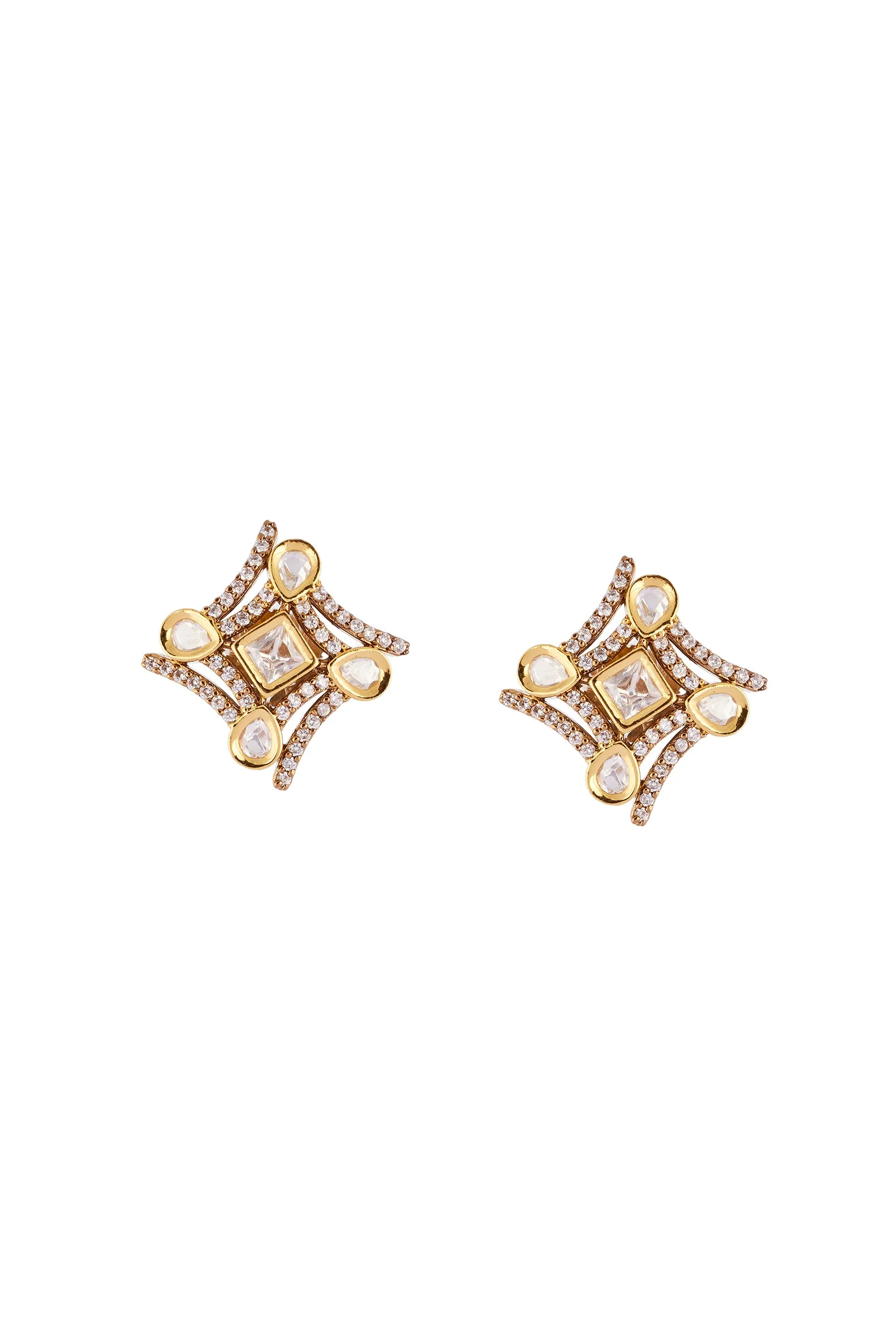 Gold and White Polki Necklace Set in Traditional Kundan Jadau - Image 4