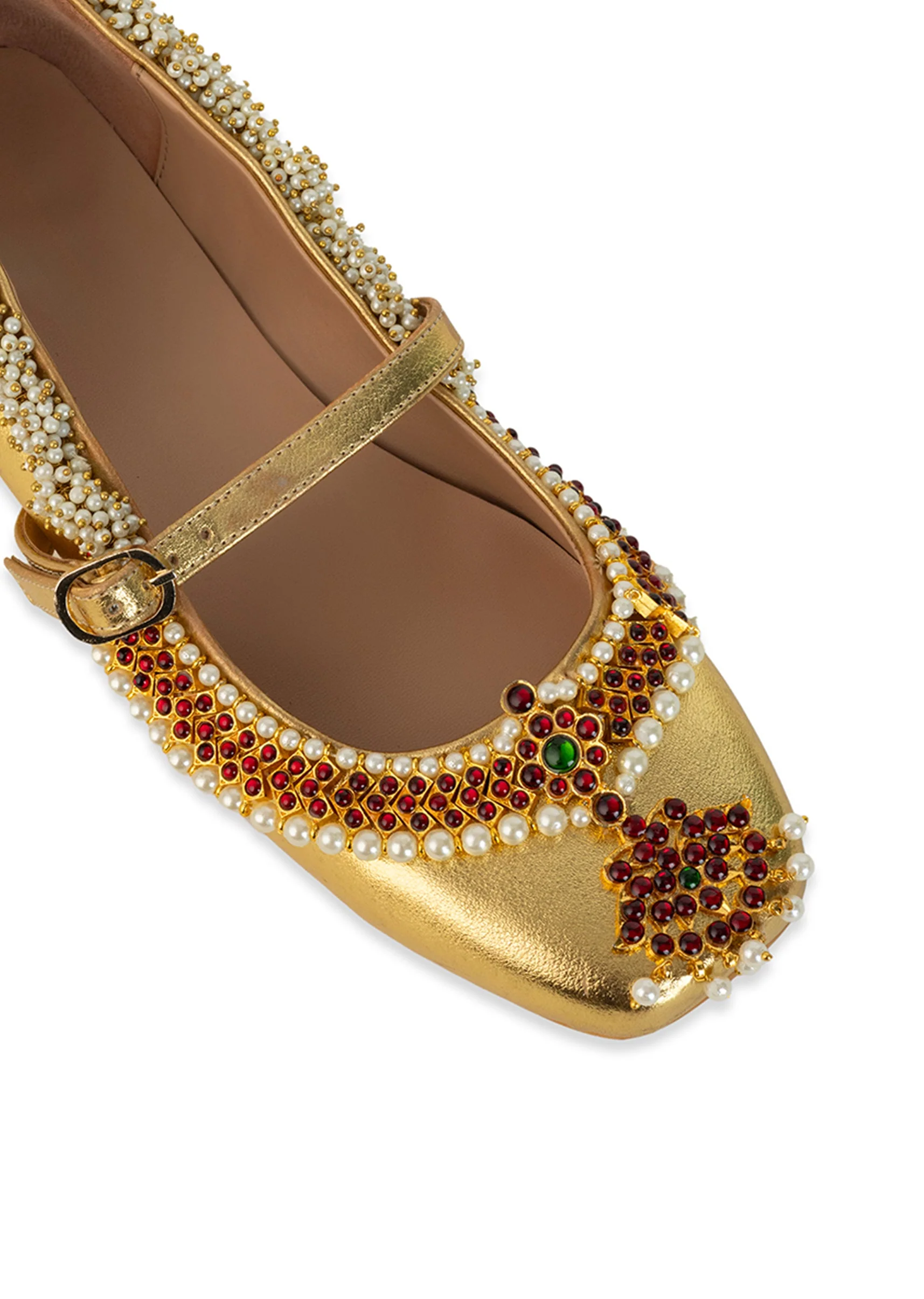 Gold Antique Bead and Crystal Embellished Juttis - Image 3