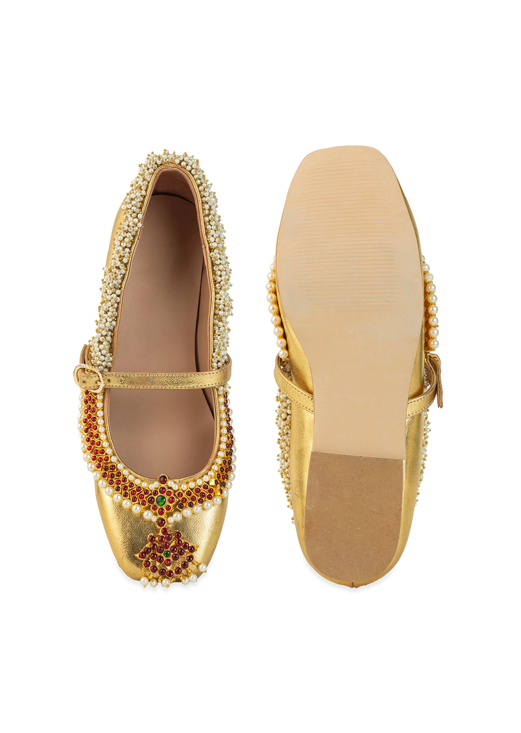 Gold Antique Bead and Crystal Embellished Juttis - Image 4